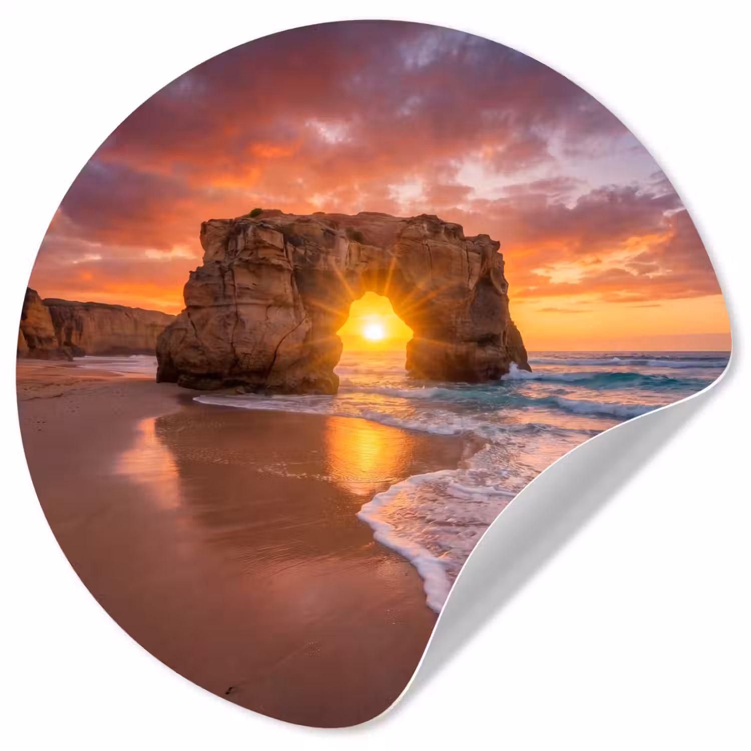 Kust - Rots - Zonsondergang - Zee - Natuur Wandcirkel behangsticker klein -3d