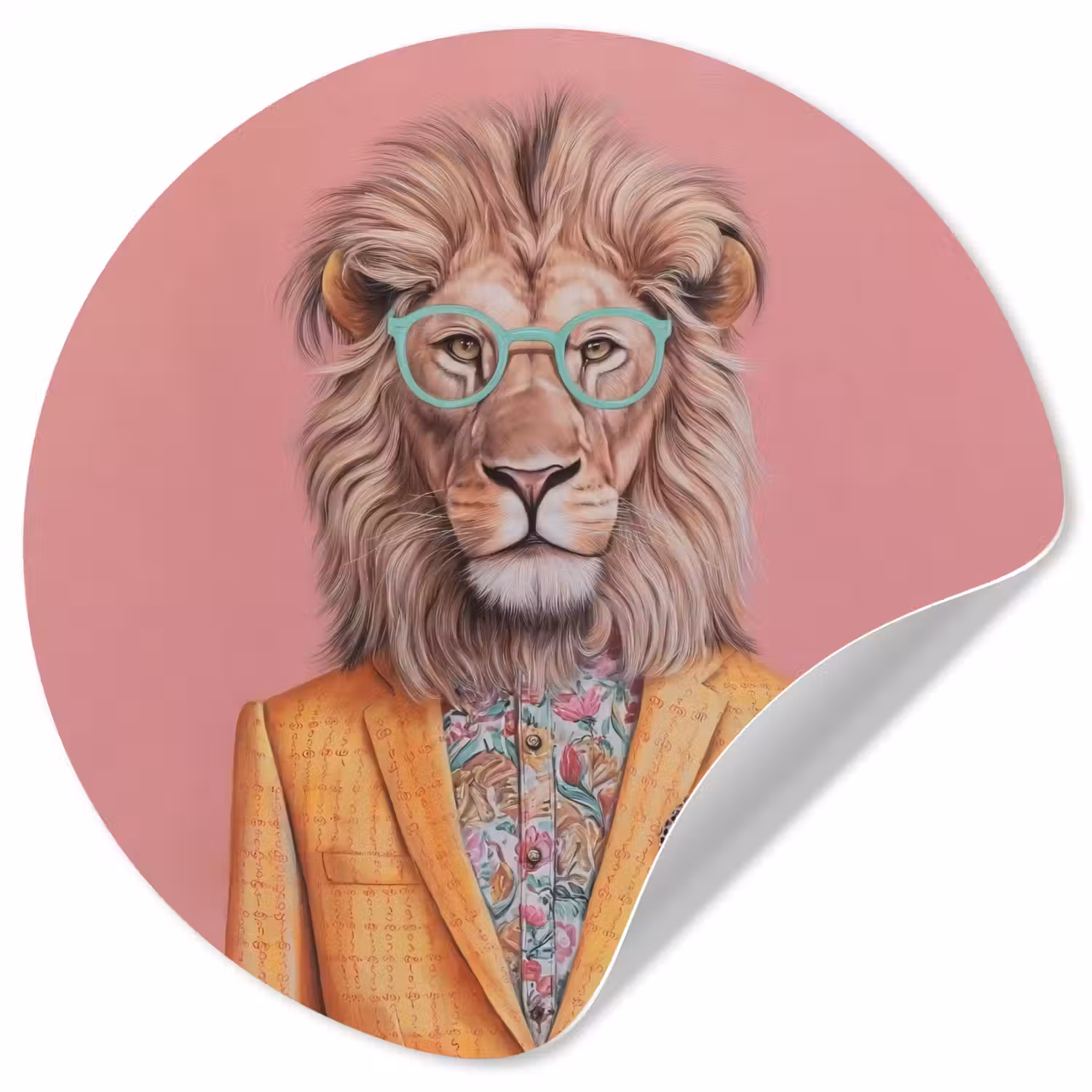 Leeuw - Pak - Geruit - Bril Wandcirkel behangsticker klein -3d