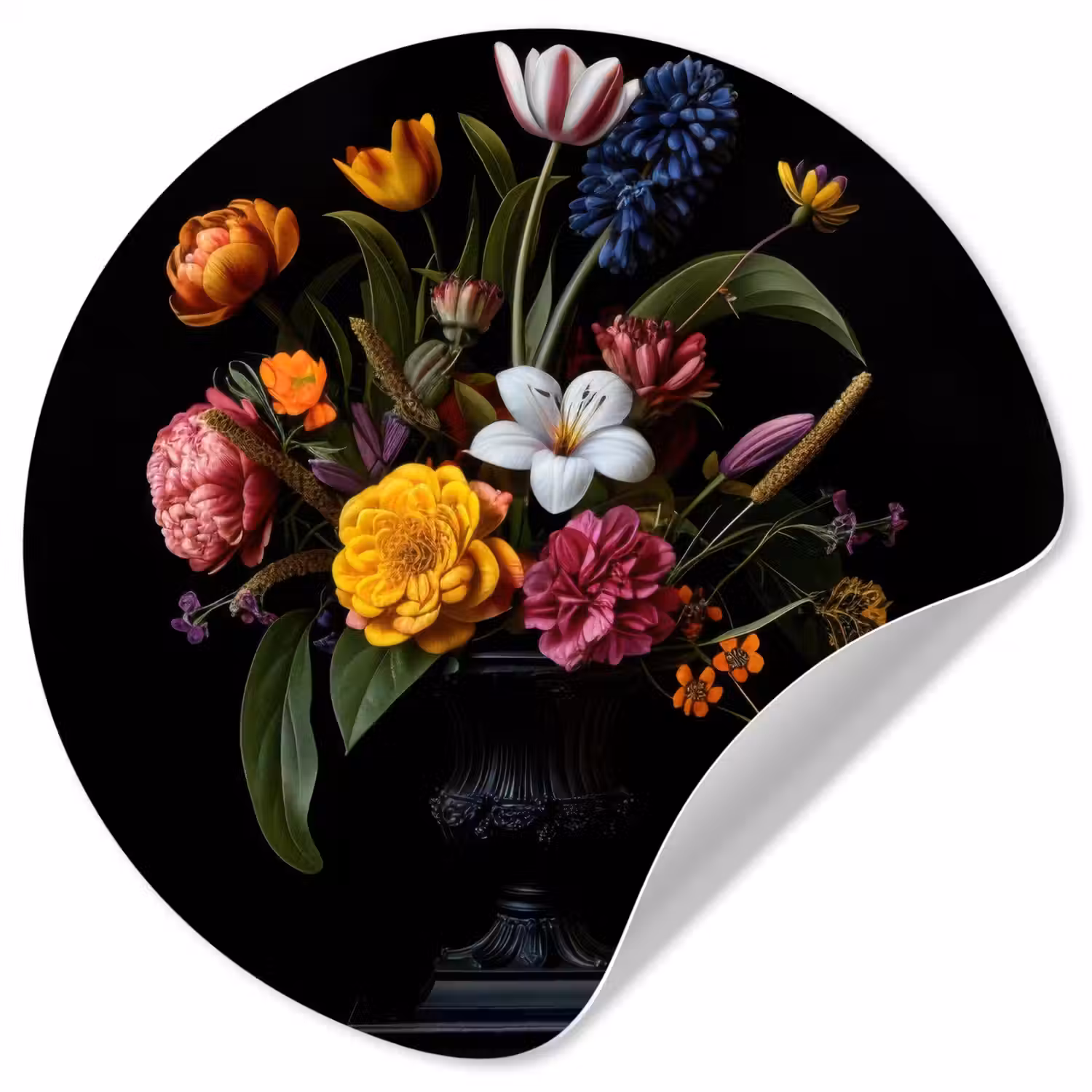 Lente - Bloemen - Klassiek - Vaas Wandcirkel behangsticker klein -3d