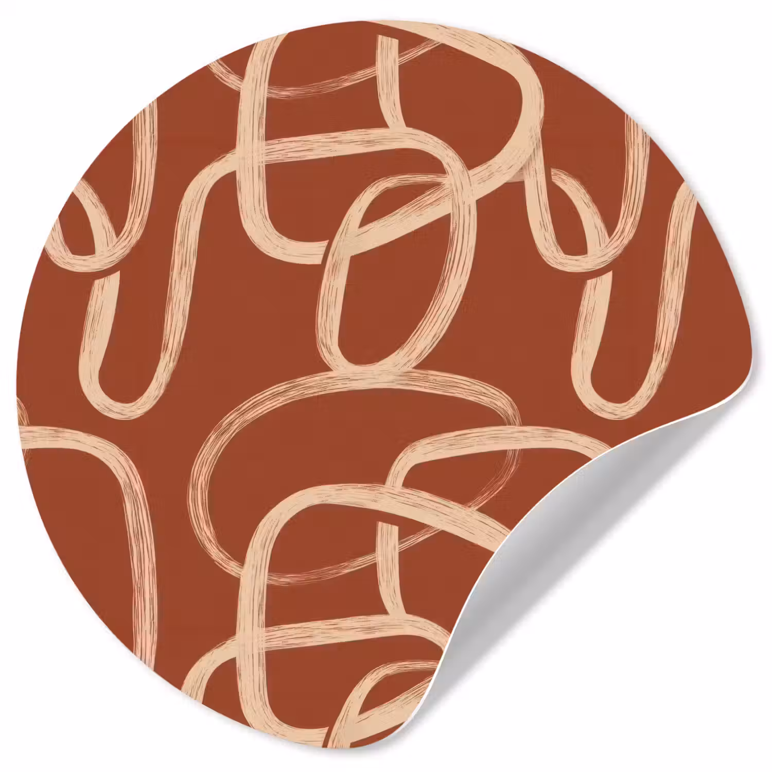 Lijnen - Abstract - Organisch - Terracotta - Crème Wandcirkel behangsticker klein 186 -3d