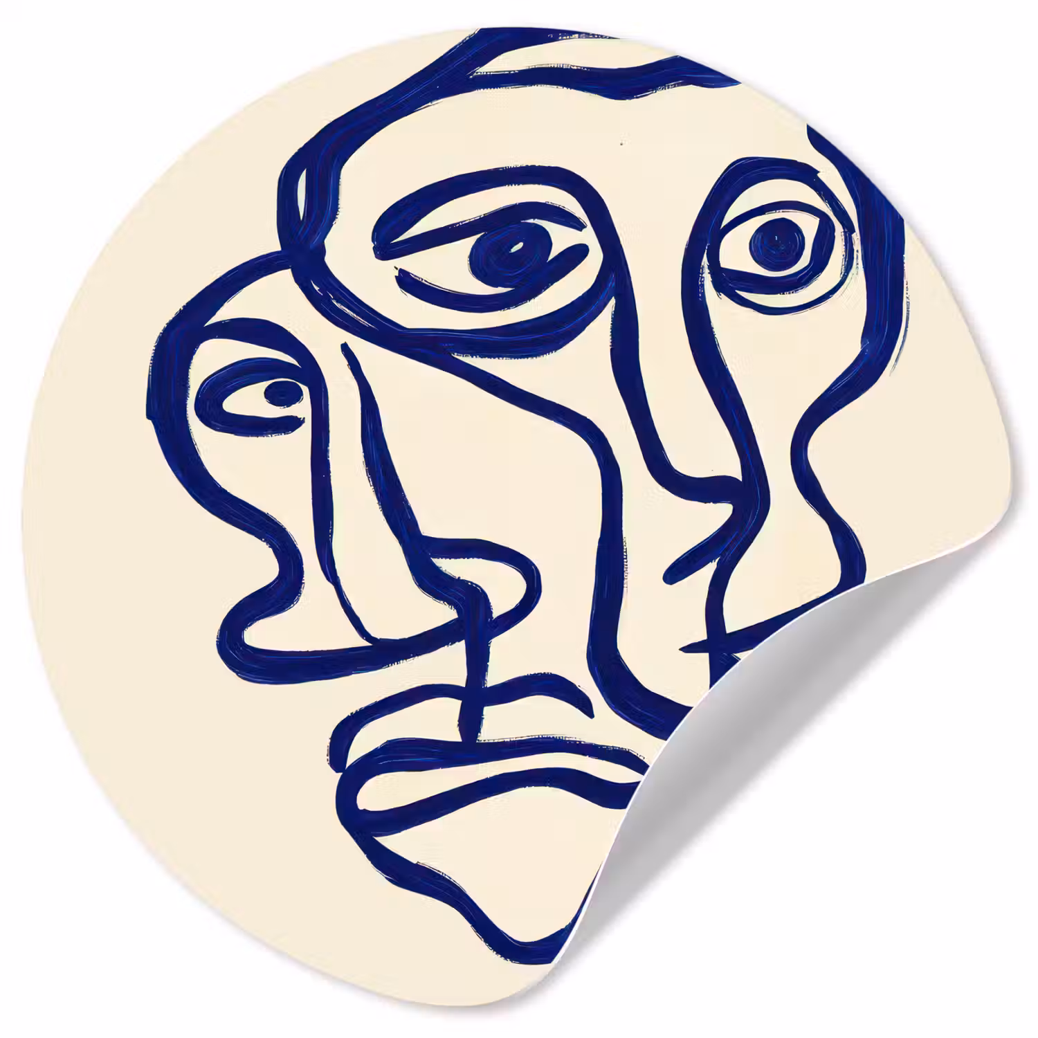 Lijntekening - Overlappende gezichten - Donkerblauw Wandcirkel behangsticker klein -3d