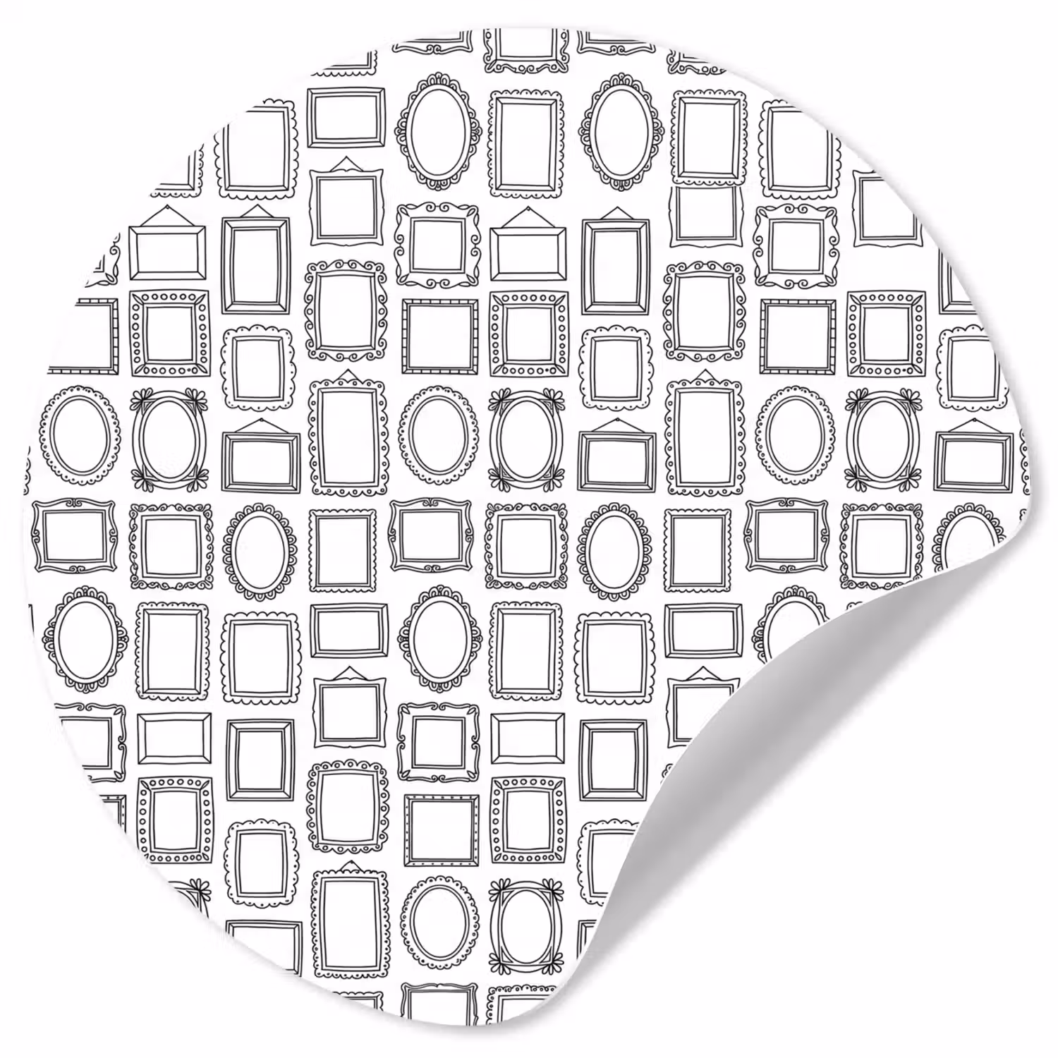 Lijsten - Patroon - Decoratie - Schets - Zwart-wit Wandcirkel behangsticker klein -3d