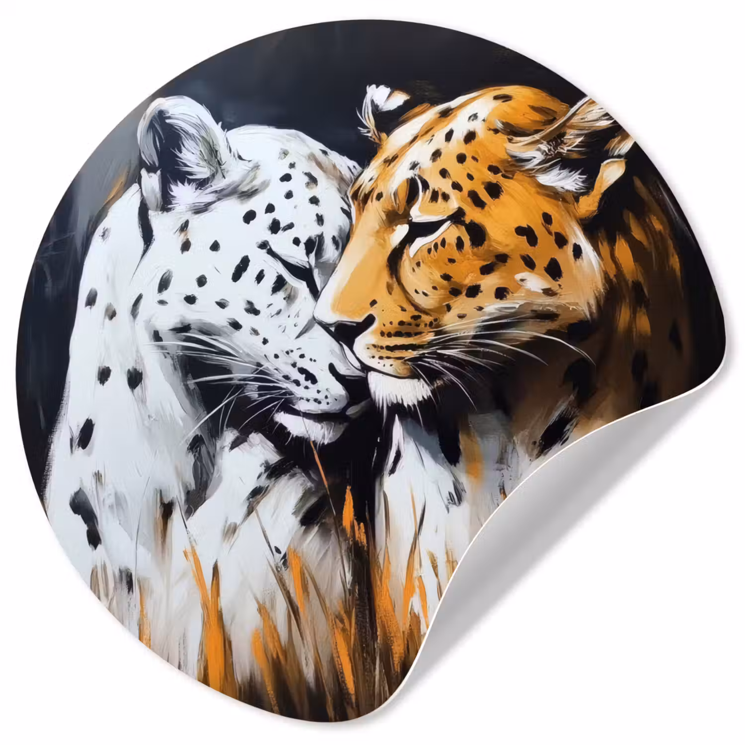 Luipaard - Oranje - Wit - Gras Wandcirkel behangsticker klein -3d
