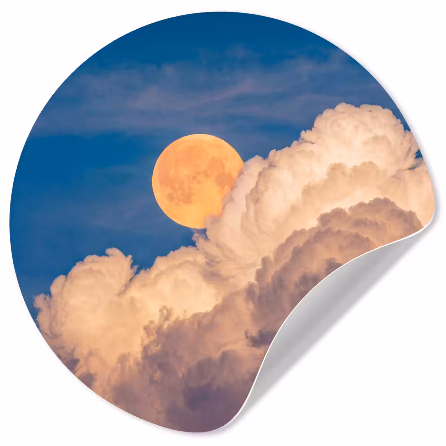 Maan - Wolken - Natuur - Oranje Wandcirkel behangsticker klein -3d
