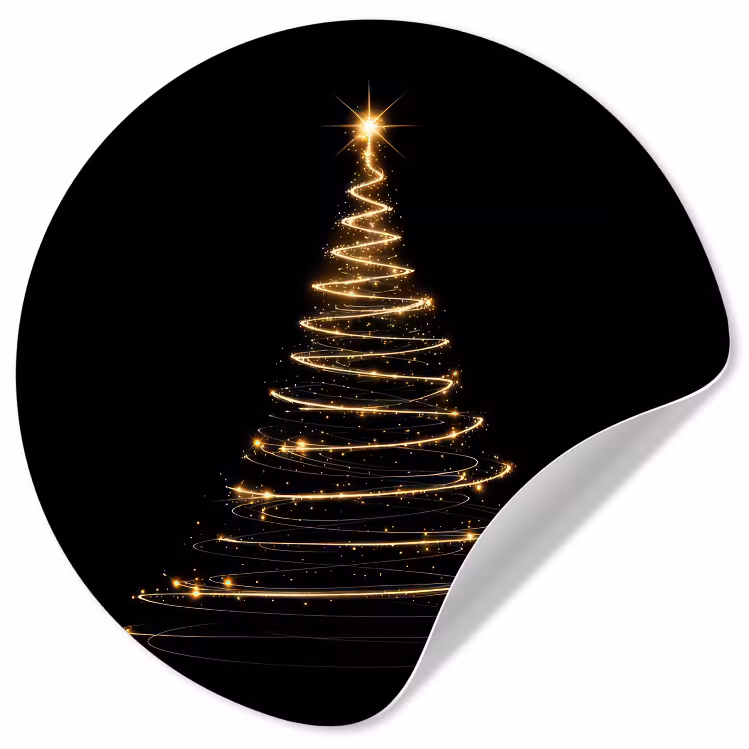Magisch - Kerstboom - Lichtspiralen - Zwart Wandcirkel behangsticker klein -3d