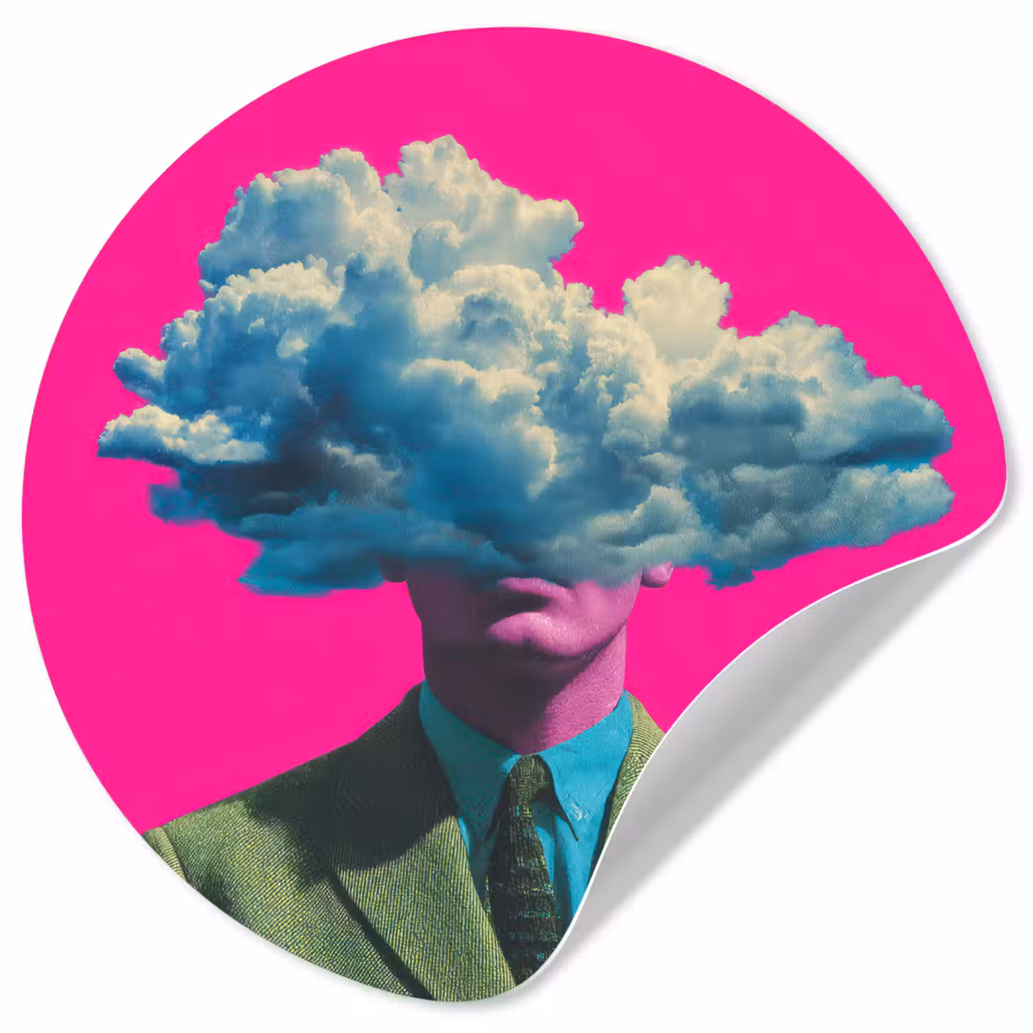 Man - Pak - Wolk - Roze Wandcirkel behangsticker klein -3d
