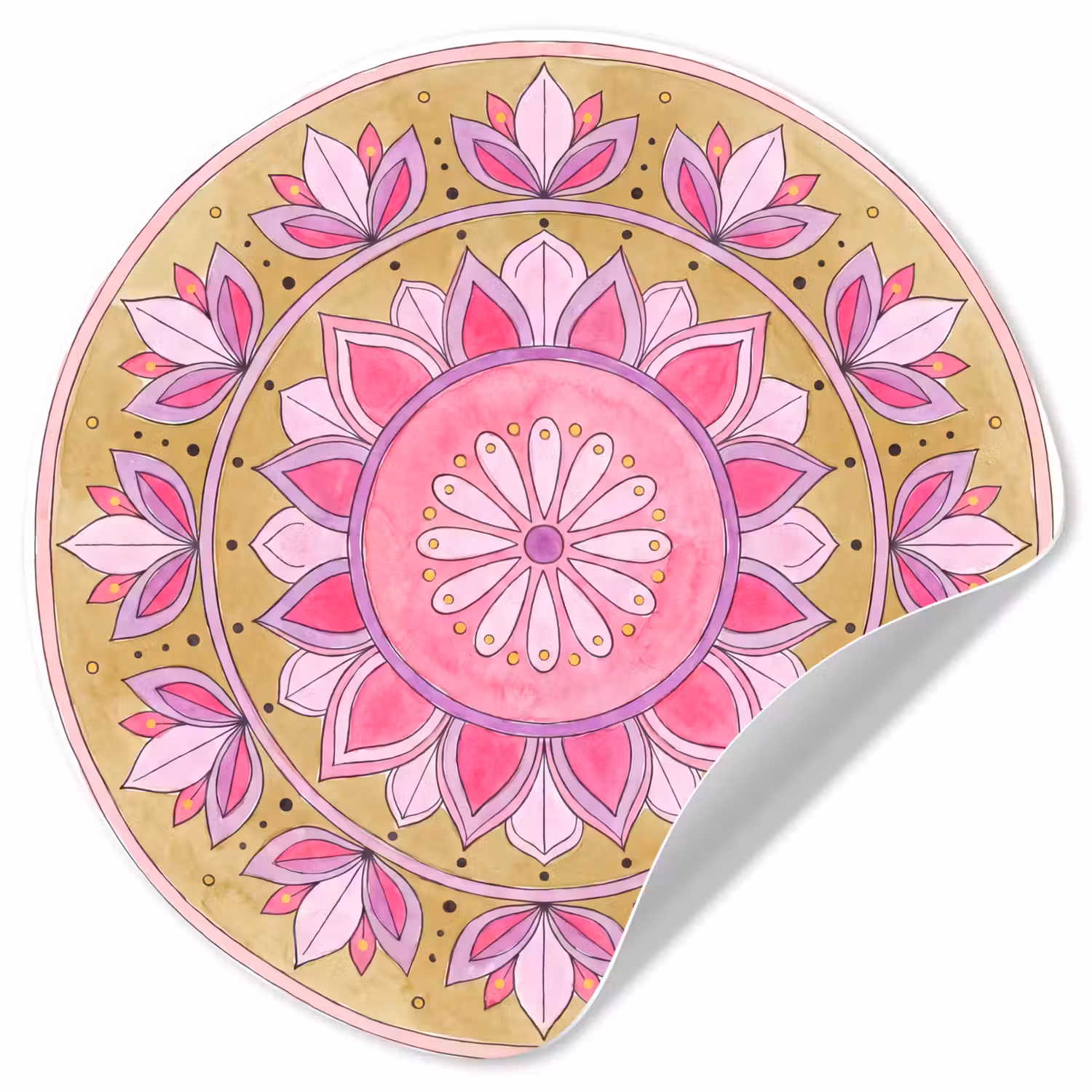 Mandala - Patroon - Kunst - Aquarel - Roze Wandcirkel behangsticker klein -3d