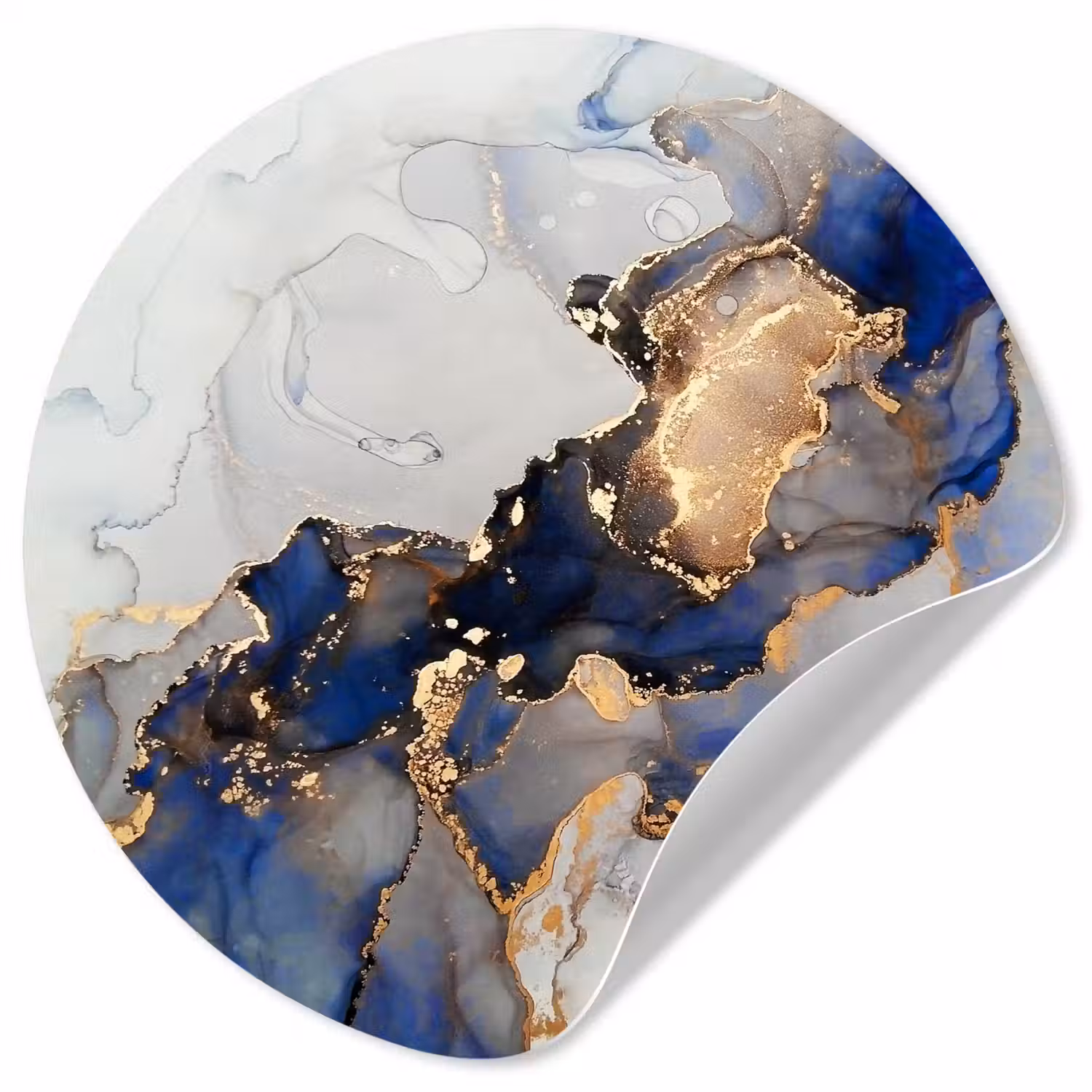 Marmer - Blauw - Goud Wandcirkel behangsticker klein -3d