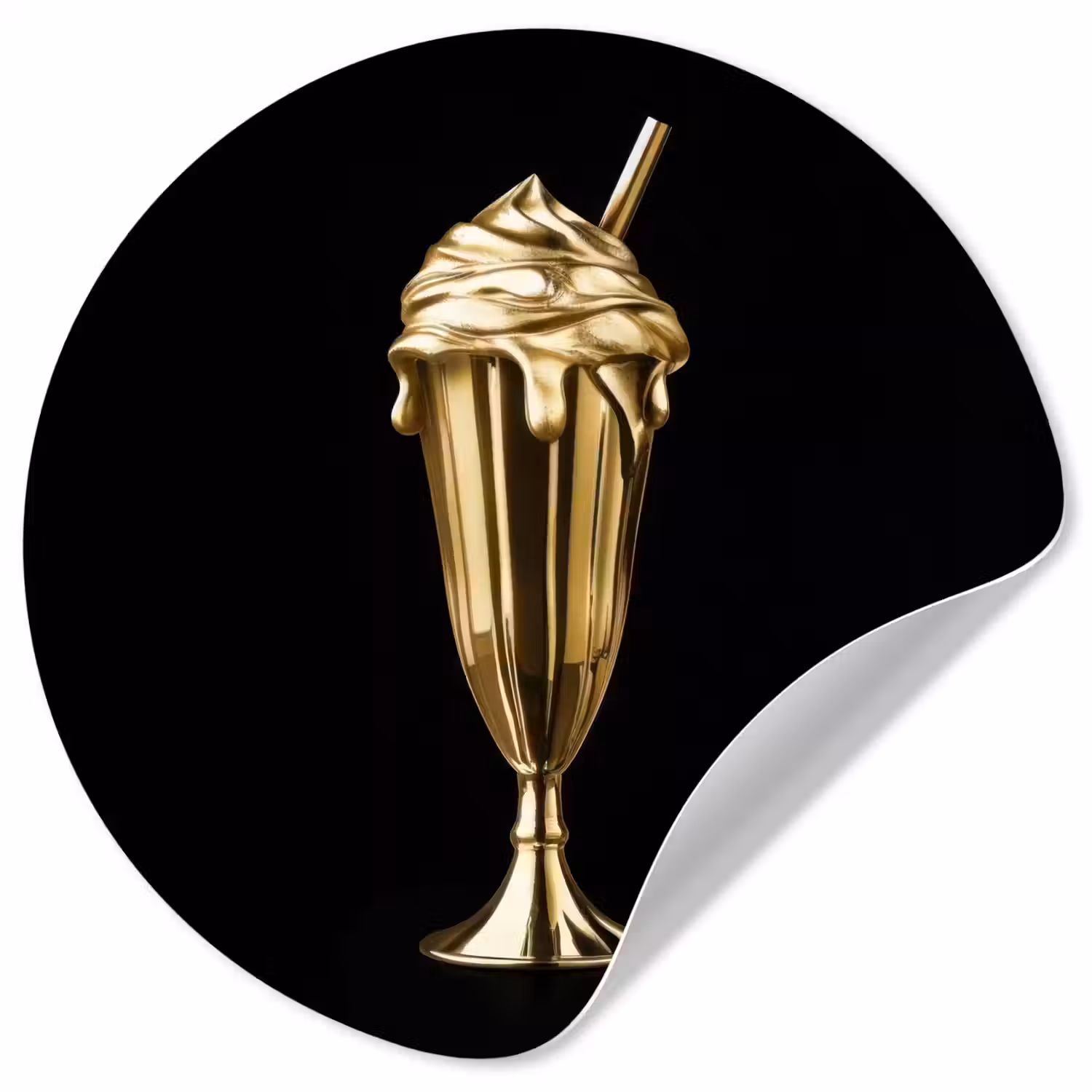 Milkshake - Goud - Drinken - Zwart Wandcirkel behangsticker klein -3d