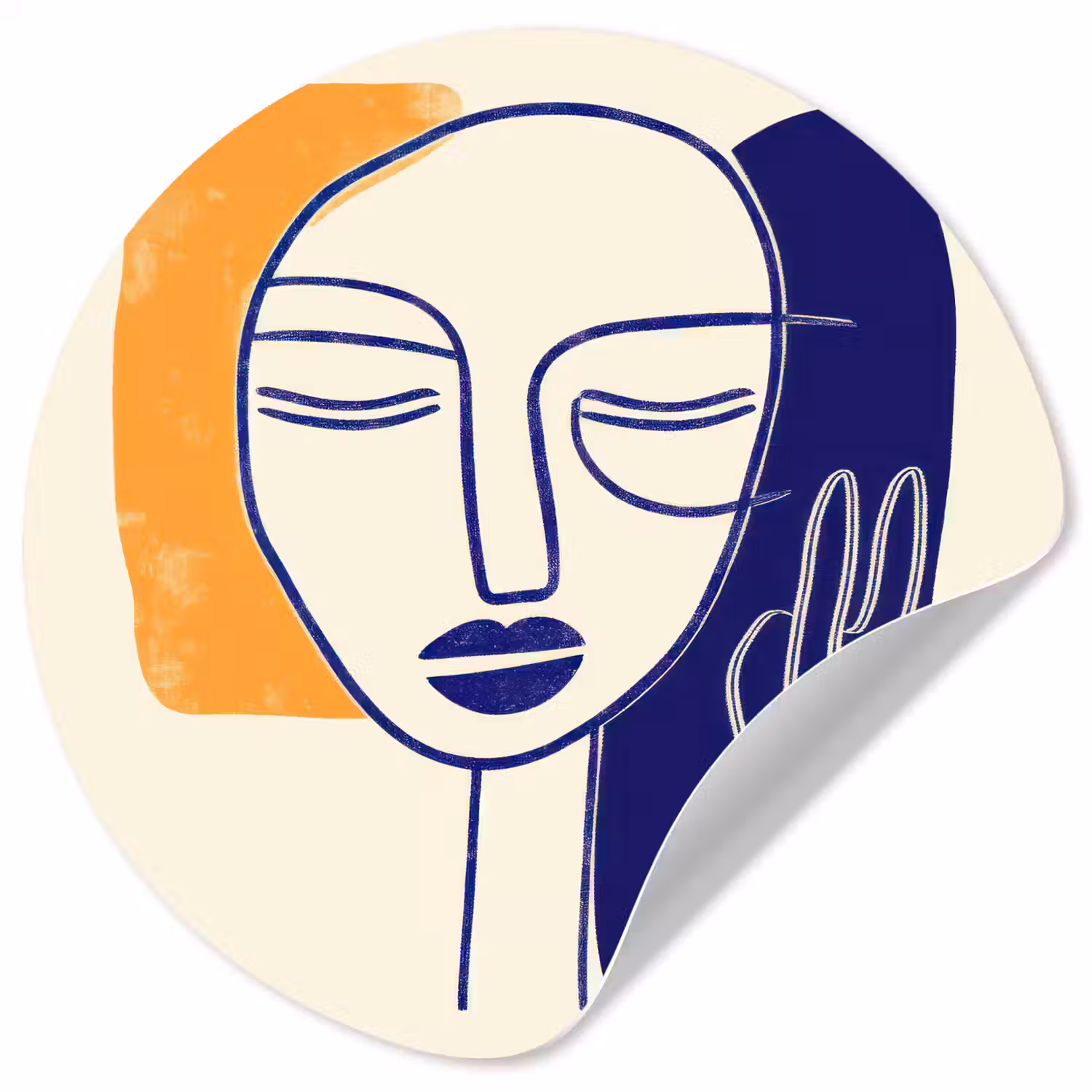Minimalistisch - Gezicht - Hand - Oranje - Blauw Wandcirkel behangsticker klein -3d