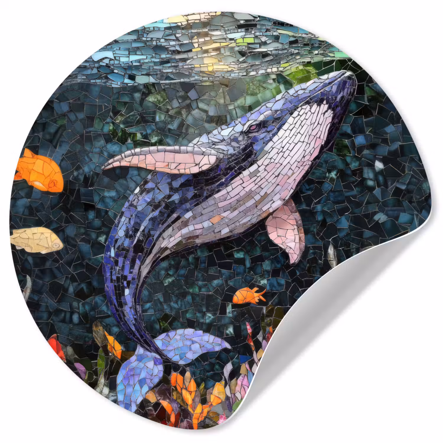 Mozaïek - Walvis - Koraal - Water Wandcirkel behangsticker klein -3d