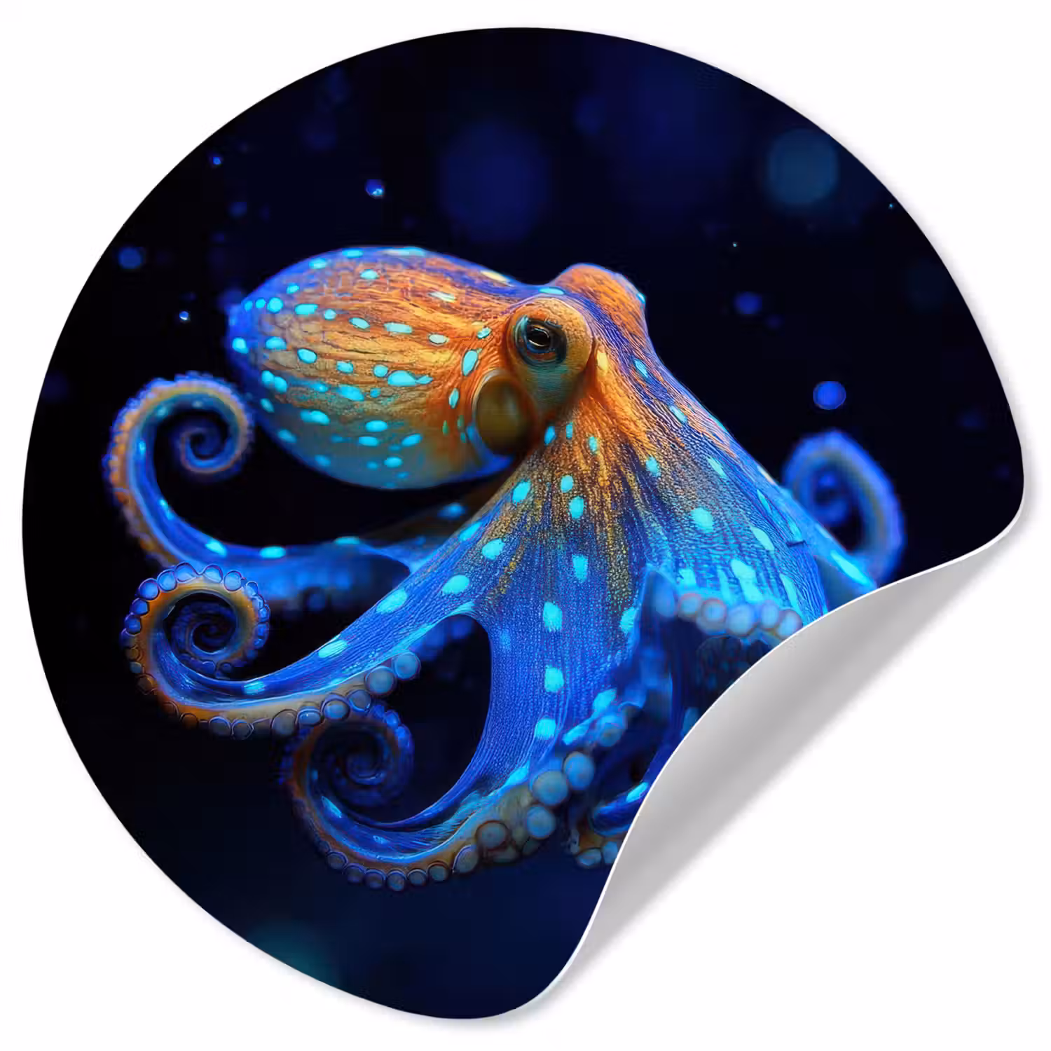 Octopus - Stippen - Blauw - Zee Wandcirkel behangsticker klein -3d