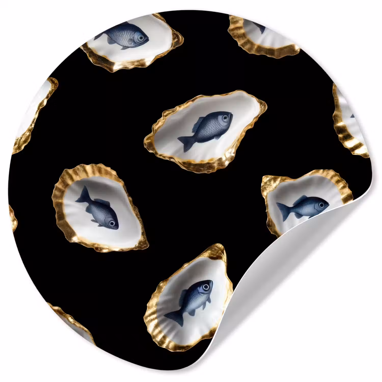 Oesters - Vissen - Blauw - Goud Wandcirkel behangsticker klein -3d
