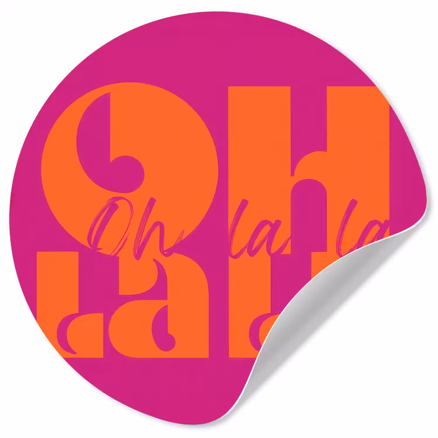 Oh la la - Roze - Oranje - Gestapelde letters Wandcirkel behangsticker klein -3d
