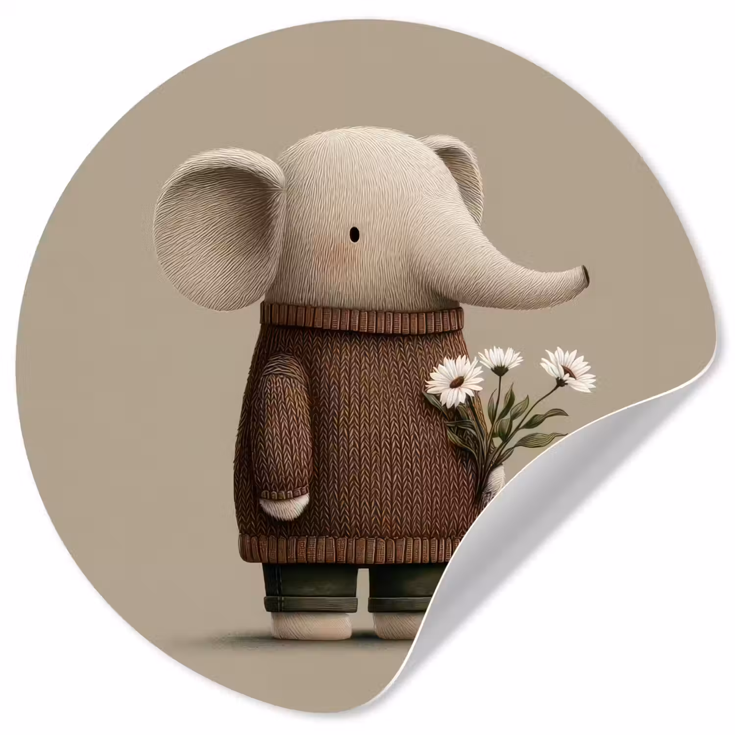 Olifant - Witte bloemen - Kindvriendelijk Wandcirkel behangsticker klein -3d