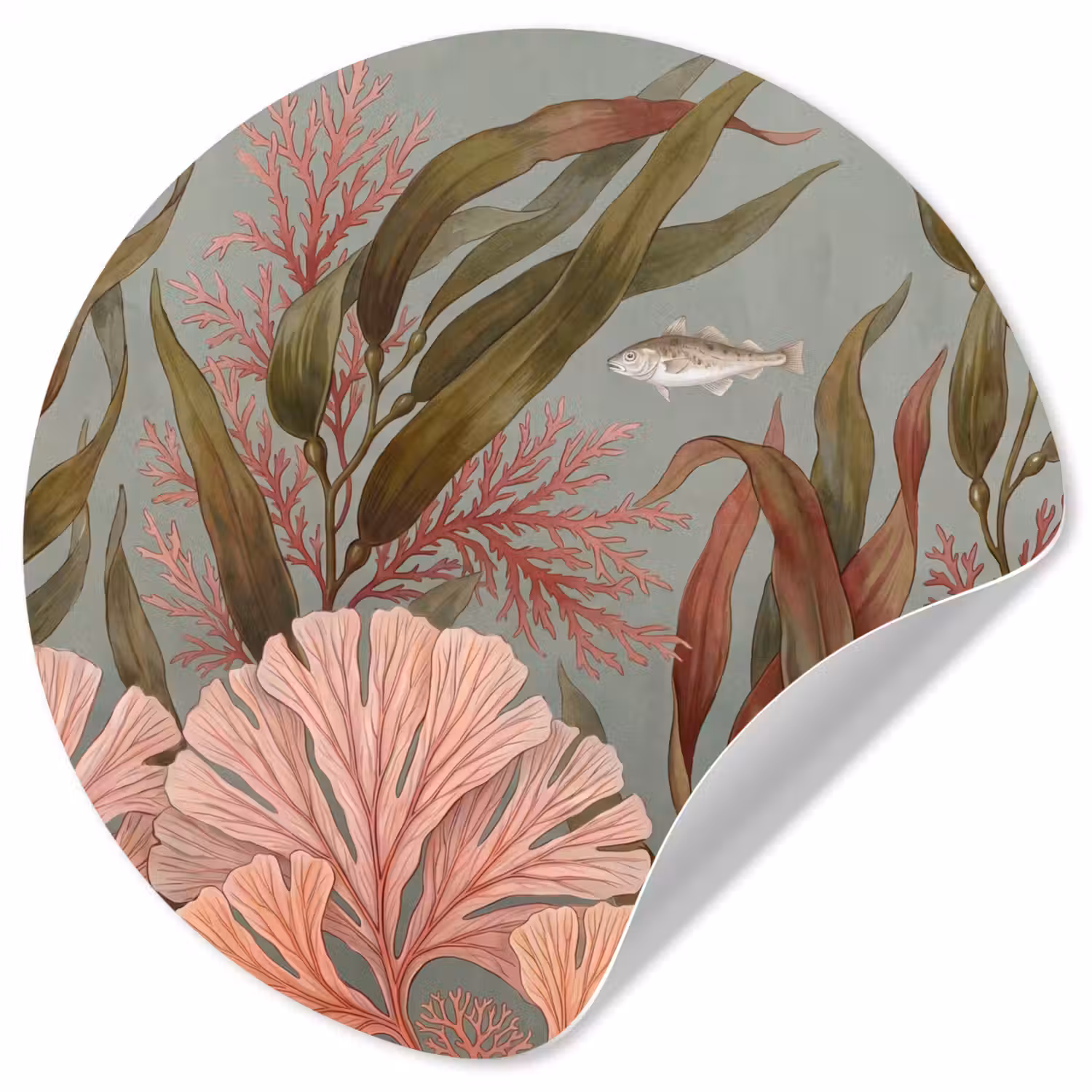 Onderwater - Planten - Vis - Vintage - Groen Wandcirkel behangsticker klein -3d