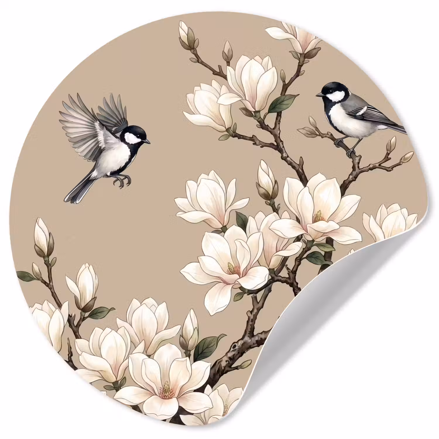 Oosters - Vogels - Beige Wandcirkel behangsticker klein -3d