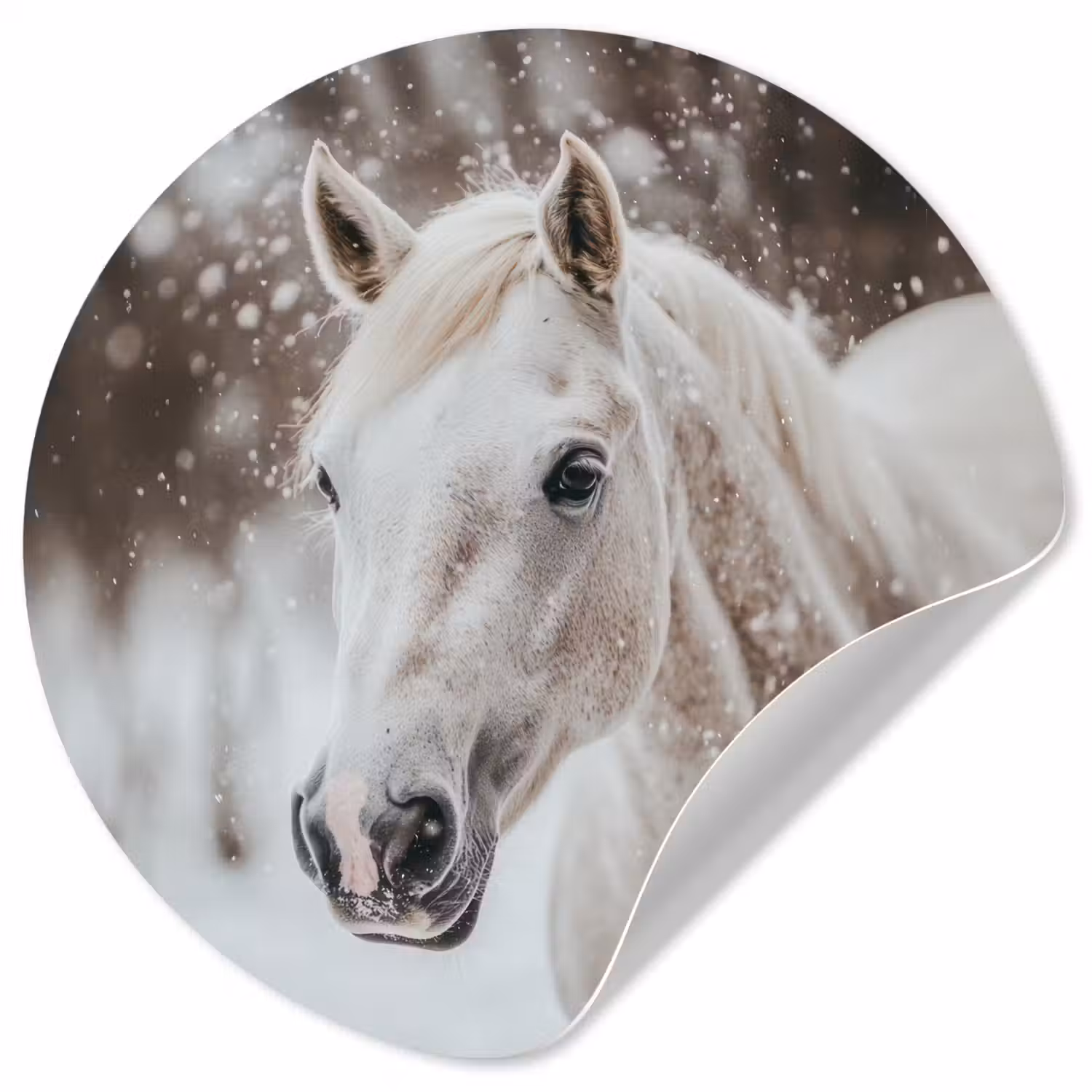 Paard - Wit - Winter - Natuur - Sneeuw - Dieren Wandcirkel behangsticker klein -3d