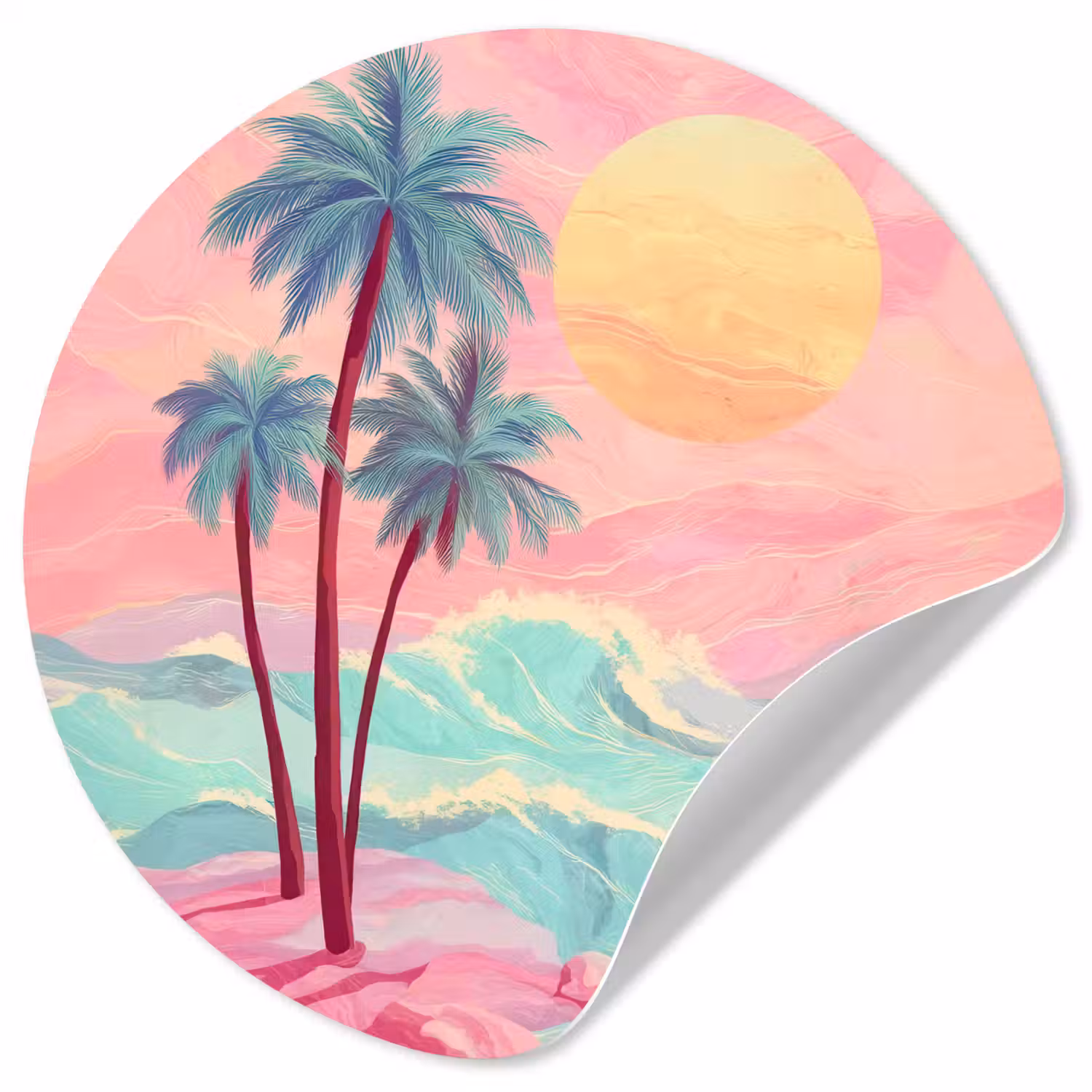Palmbomen - Golven - Zee Wandcirkel behangsticker klein -3d