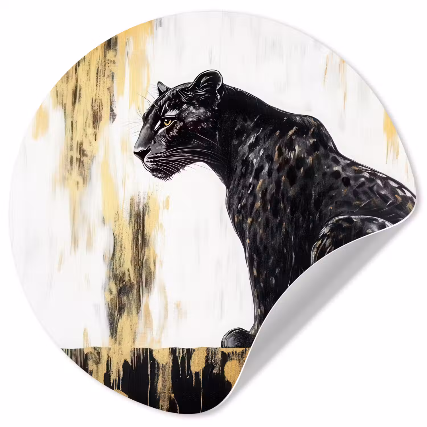 Panter - Zwart - Abstract - Goud Wandcirkel behangsticker klein -3d