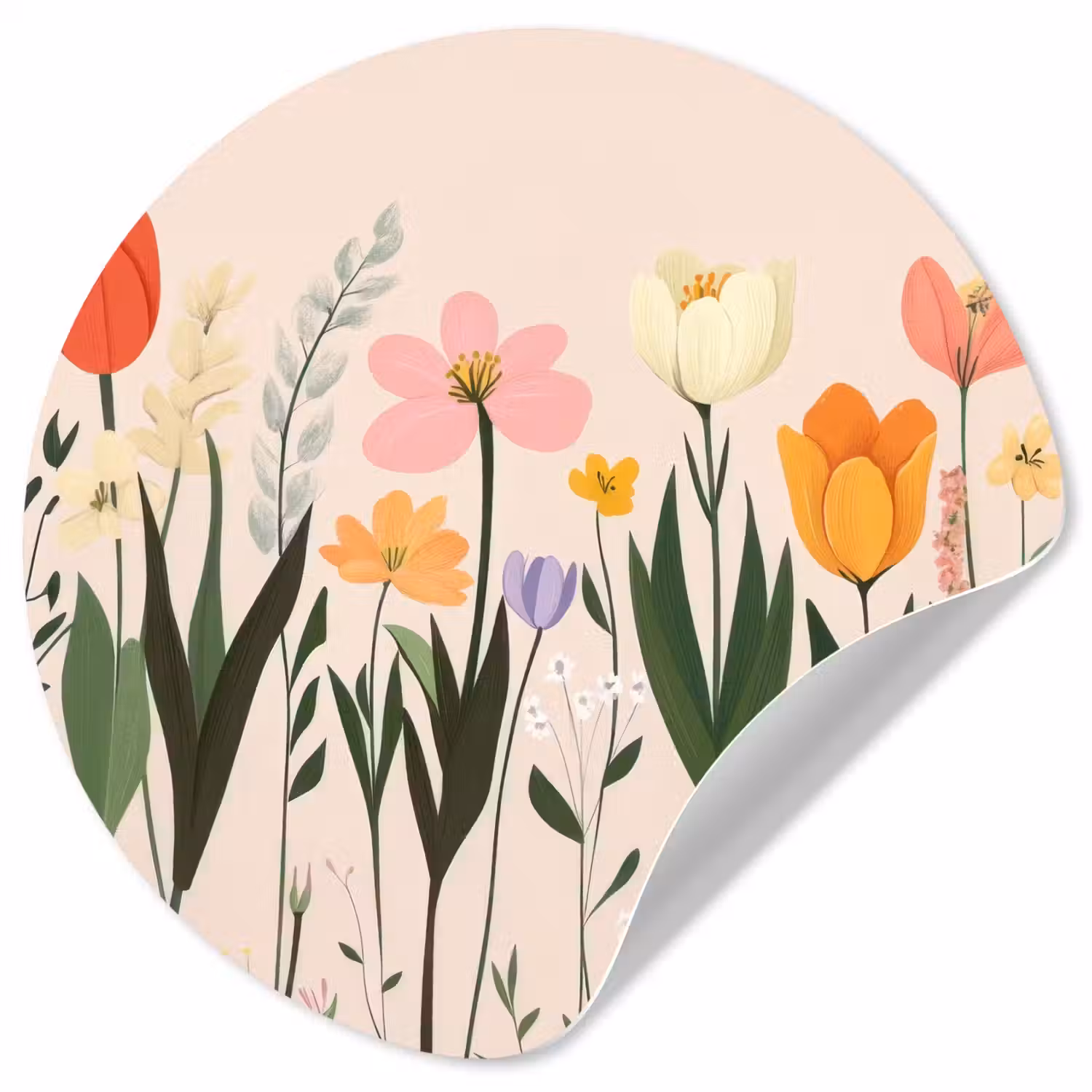 Pasteltinten - Bloemen - Illustratie Wandcirkel behangsticker klein -3d