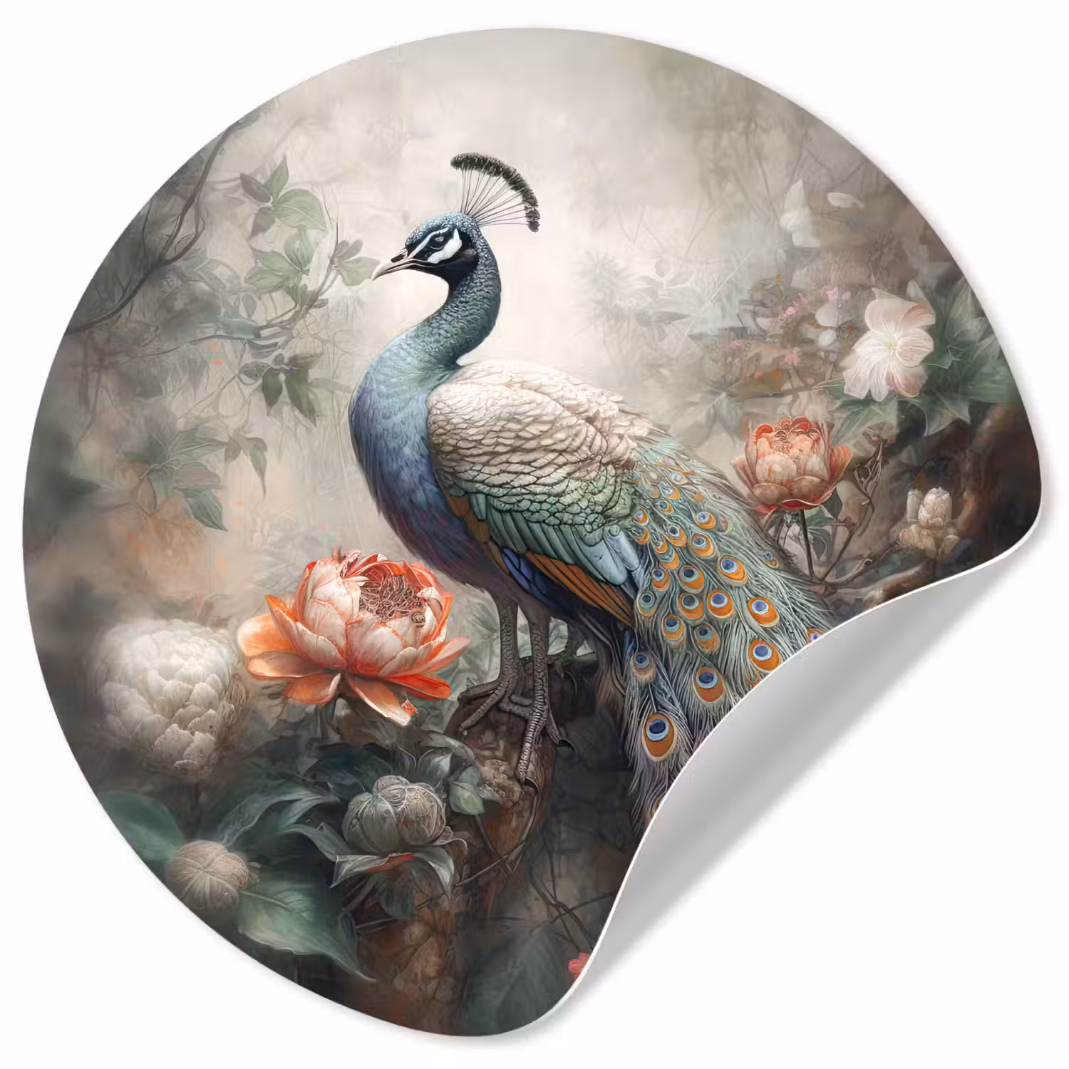 Pauw - Pauwenveren - Vogel - Jungle - Bloemen Wandcirkel behangsticker klein -3d