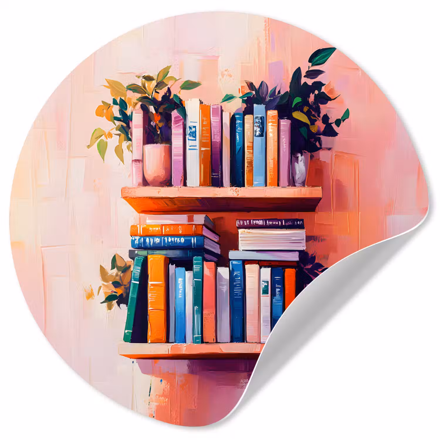 Planken - Boeken - Bladeren Wandcirkel behangsticker klein -3d