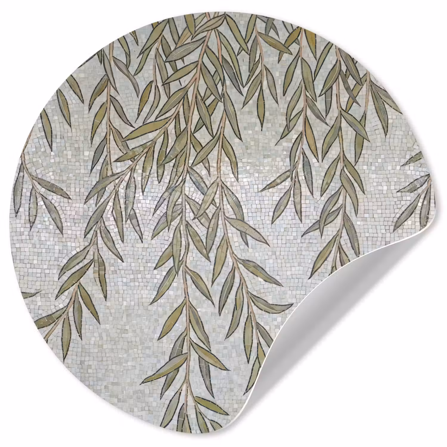 Planten - Mozaïek - Patroon - Groen - Blauw Wandcirkel behangsticker klein -3d