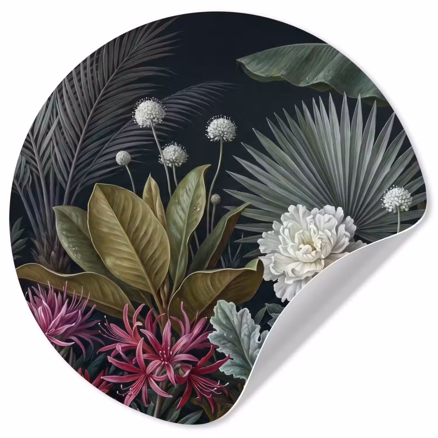 Planten - Tropisch - Botanisch - Donker - Groen Wandcirkel behangsticker klein -3d