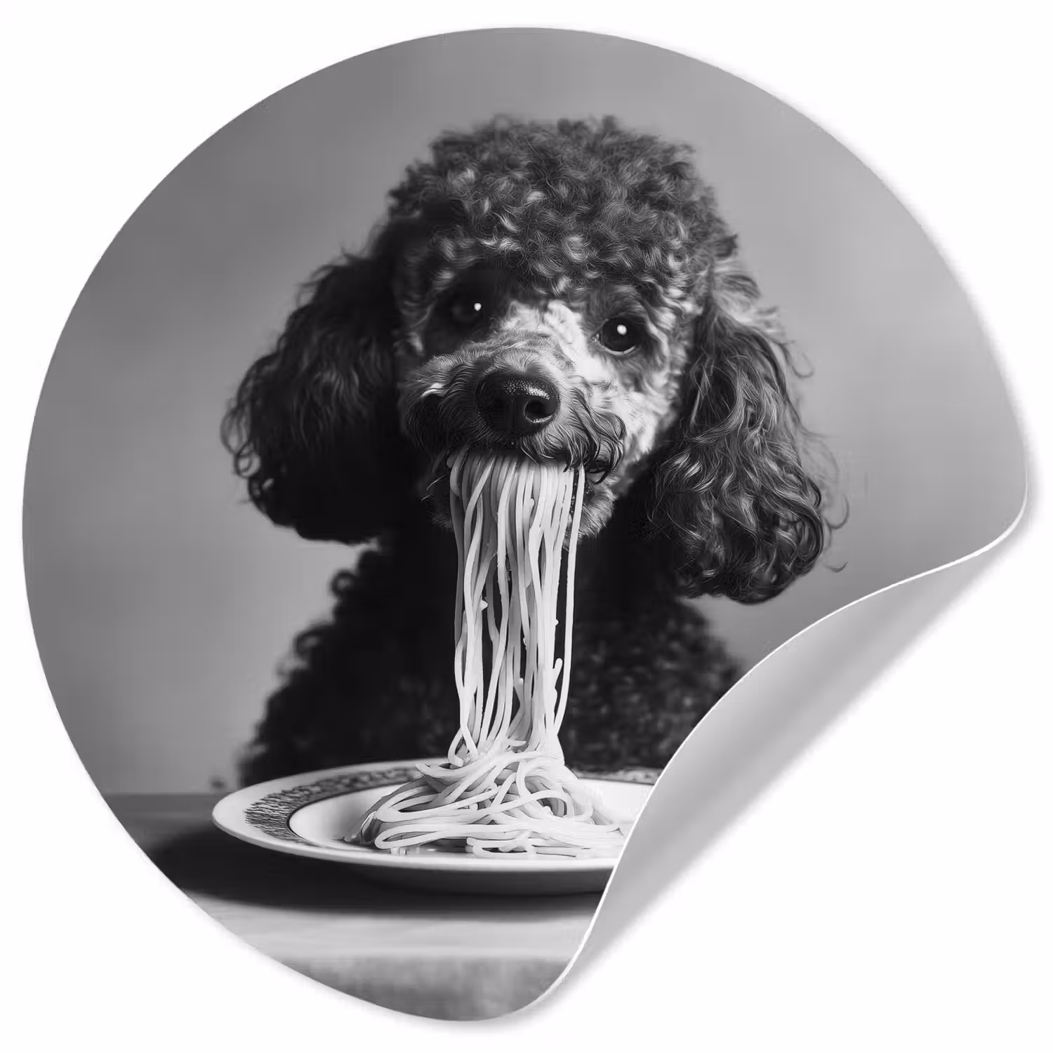 Poedel - Hond - Zwart - Wit - Schattig - Pasta Wandcirkel behangsticker klein -3d