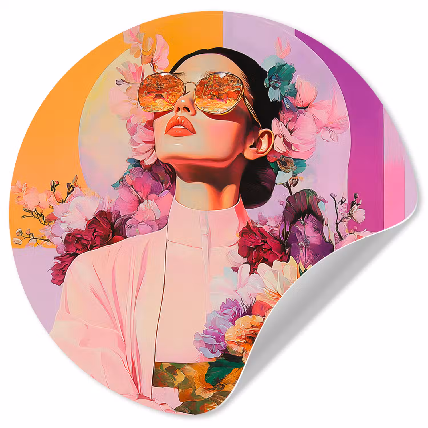 Portret - Vrouw - Abstract - Bloemen Wandcirkel behangsticker klein -3d