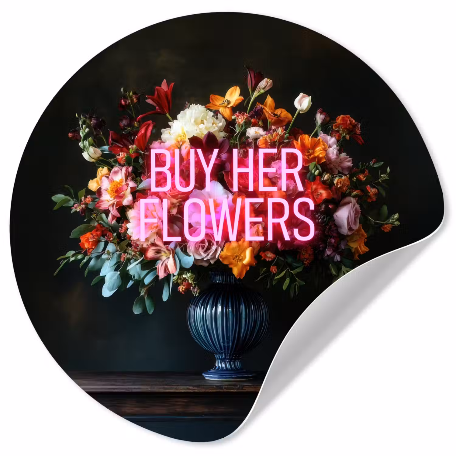 Quote - Bloemen - Vaas - Neon Wandcirkel behangsticker klein -3d