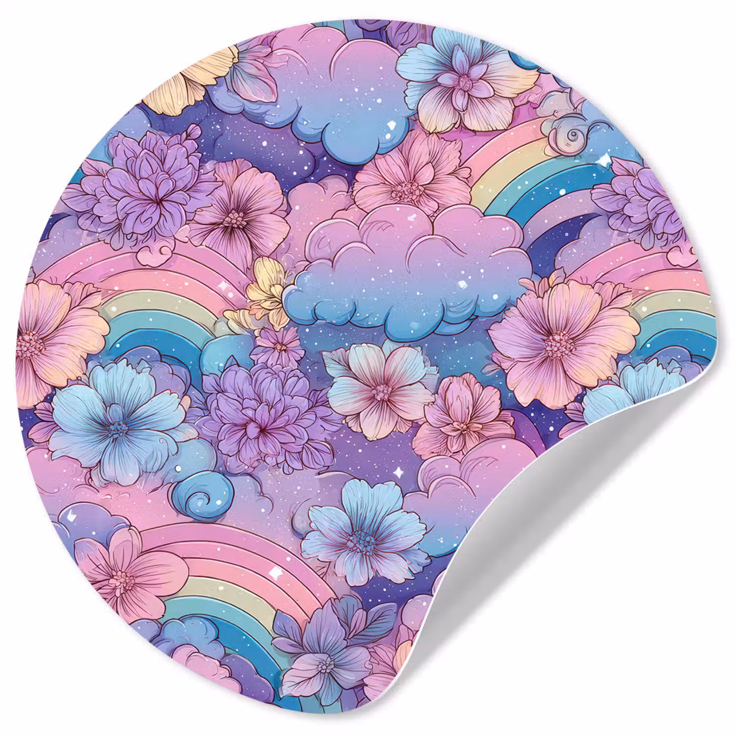 Regenbogen - Bloemen - Kleurrijk - Wolken Wandcirkel behangsticker klein -3d