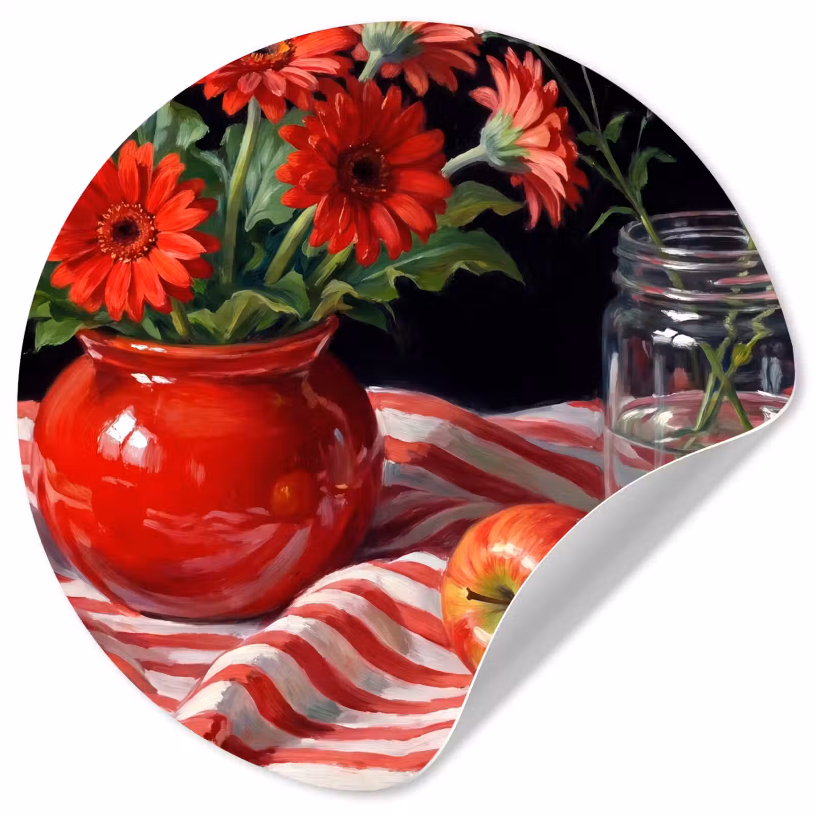 Behangcirkel - Rode bloemen - Vaas - Rode bloemen - Vaas Wandcirkel behangsticker klein