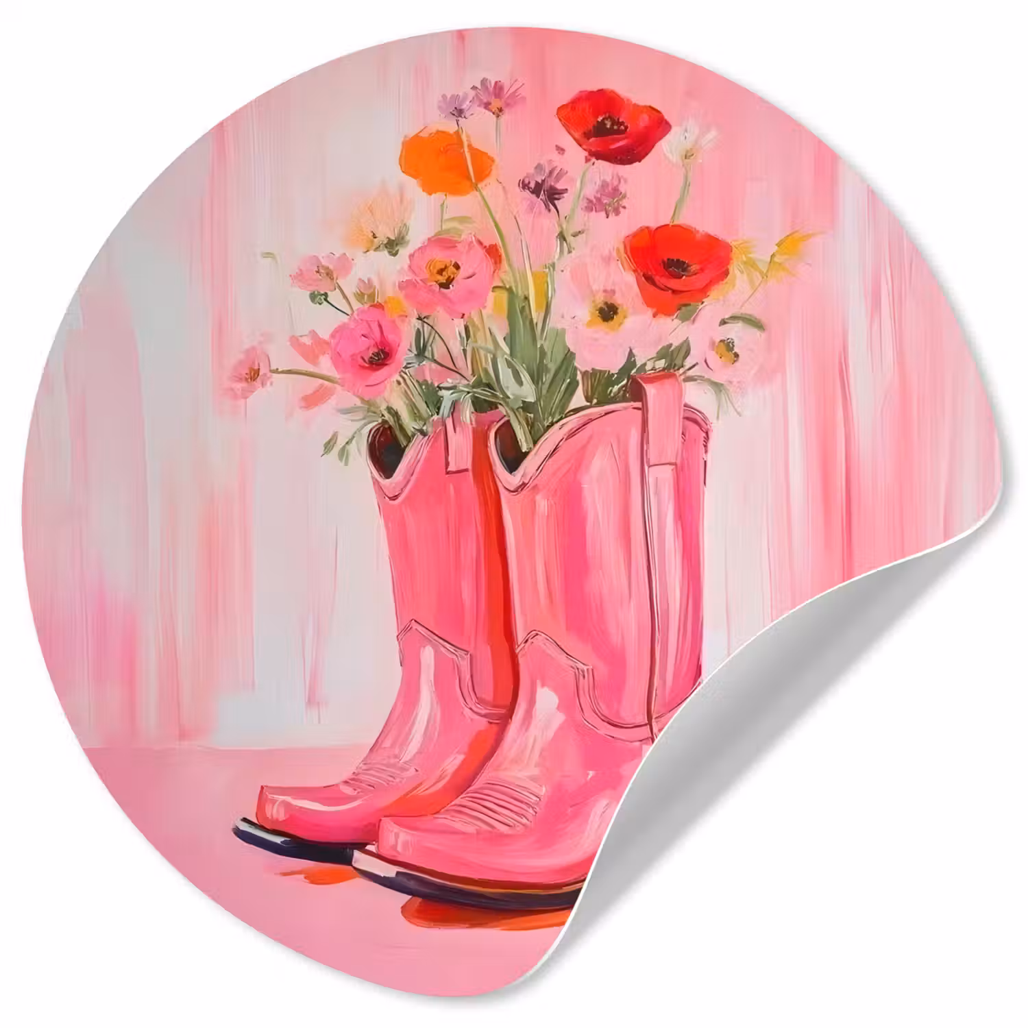 Roze - Bloemen - Cowboy Wandcirkel behangsticker klein -3d