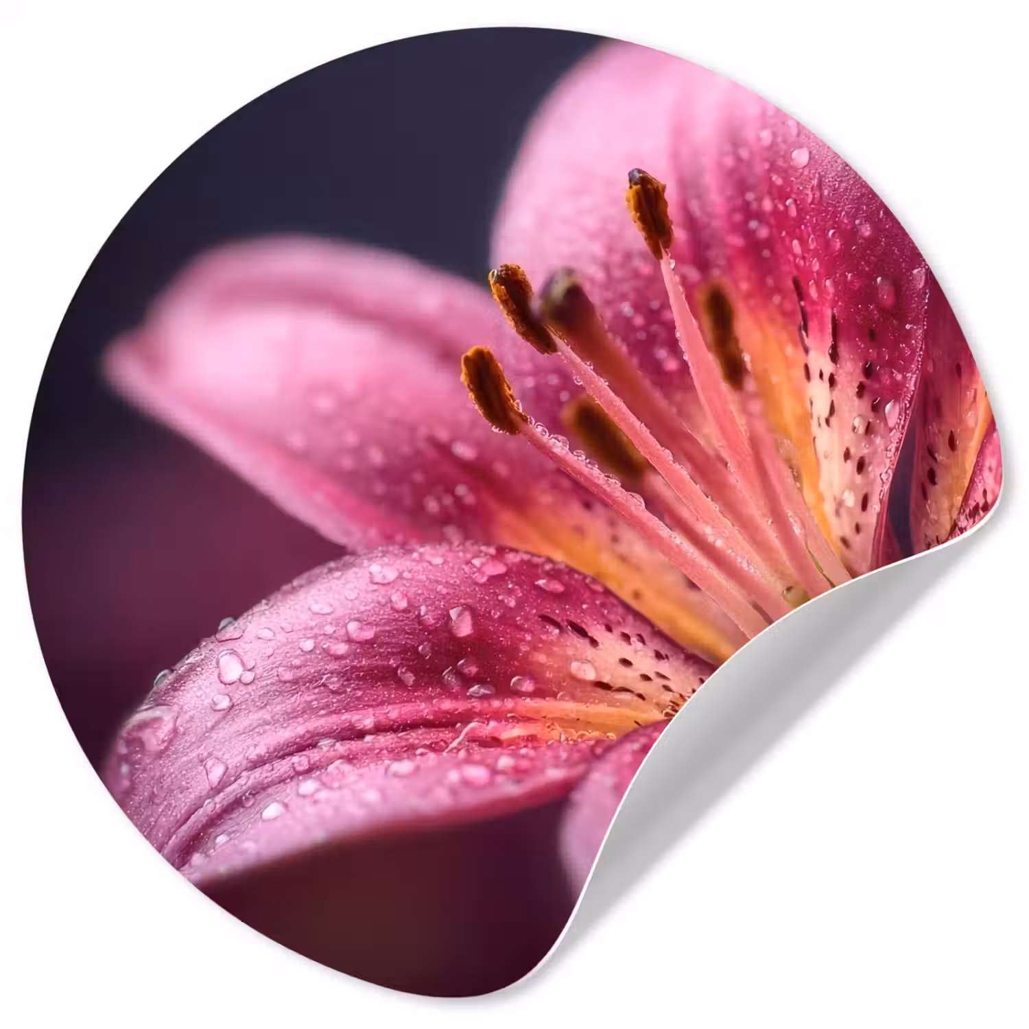 Roze - lelie - Dauwdruppels Wandcirkel behangsticker klein -3d