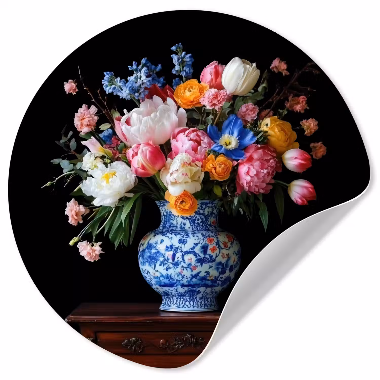 Rozen - Bloemen - Vaas - Boeket Wandcirkel behangsticker klein -3d