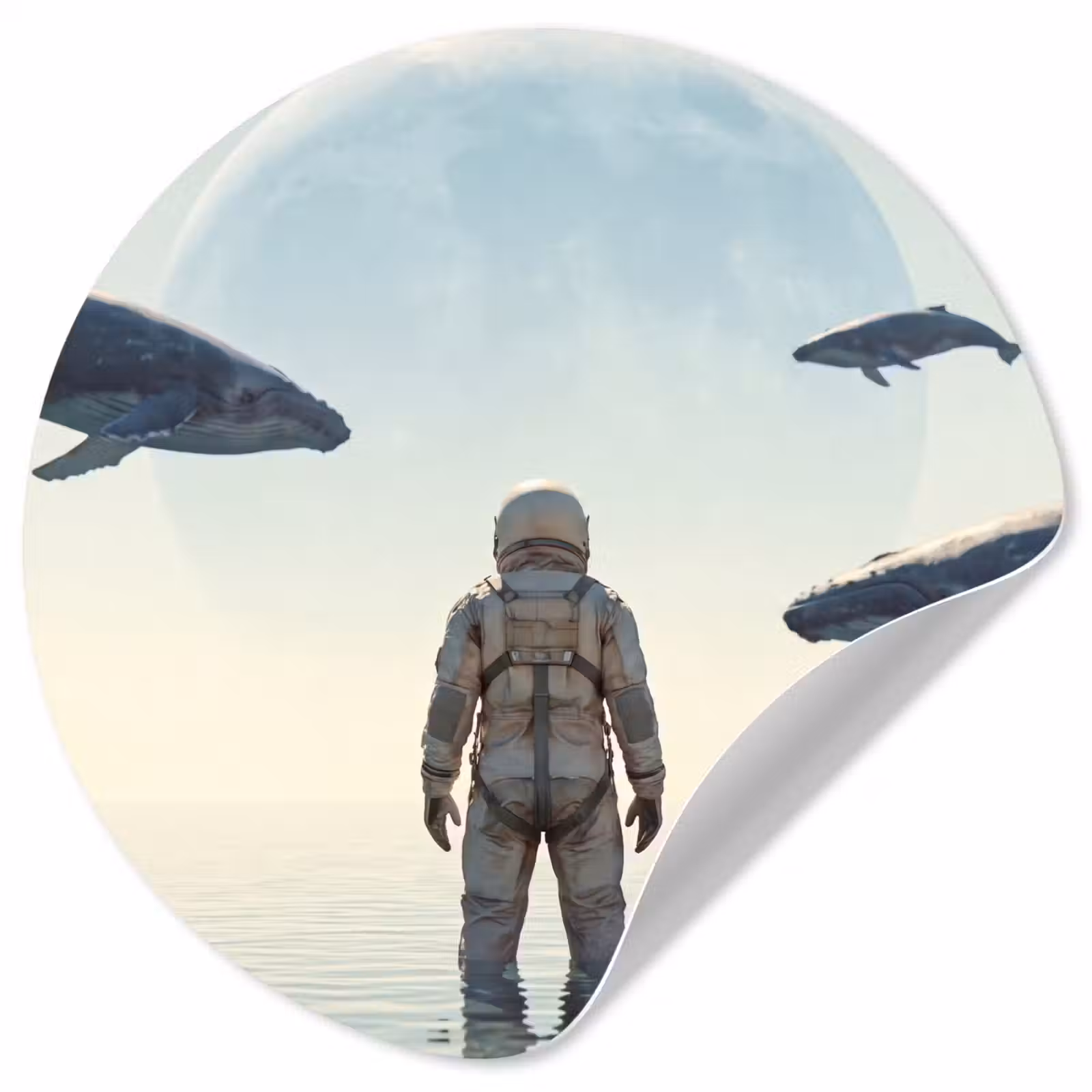 Behangcirkel - Ruimtevaarder - Walvis - Fantasie - Ruimtevaarder - Walvis - Fantasie Wandcirkel behangsticker klein