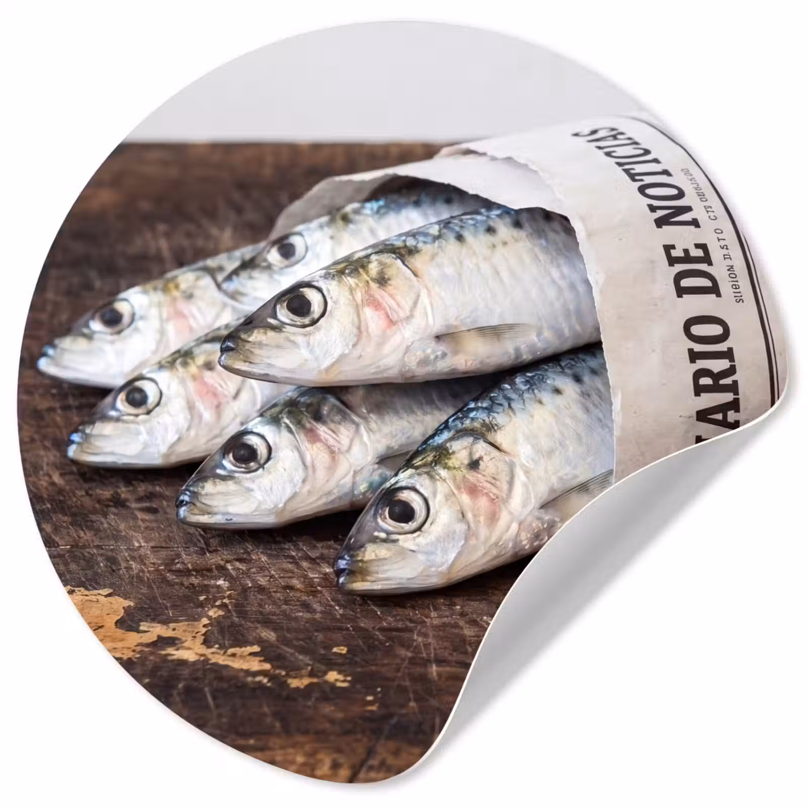 Behangcirkel - Sardientje - krant - snijplank - Sardientje - krant - snijplank Wandcirkel behangsticker klein