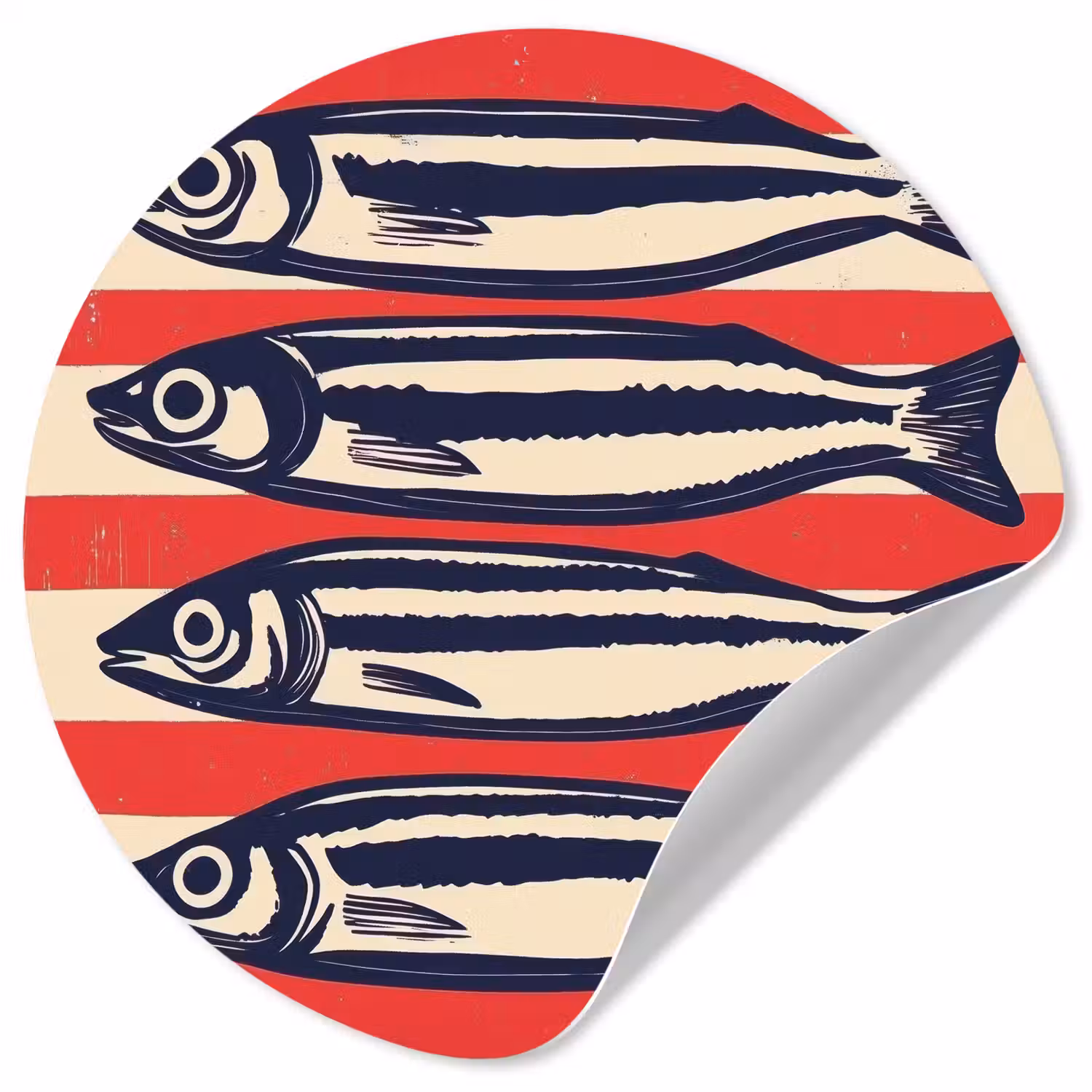 Sardines - Rood en beige strepen Wandcirkel behangsticker klein -3d