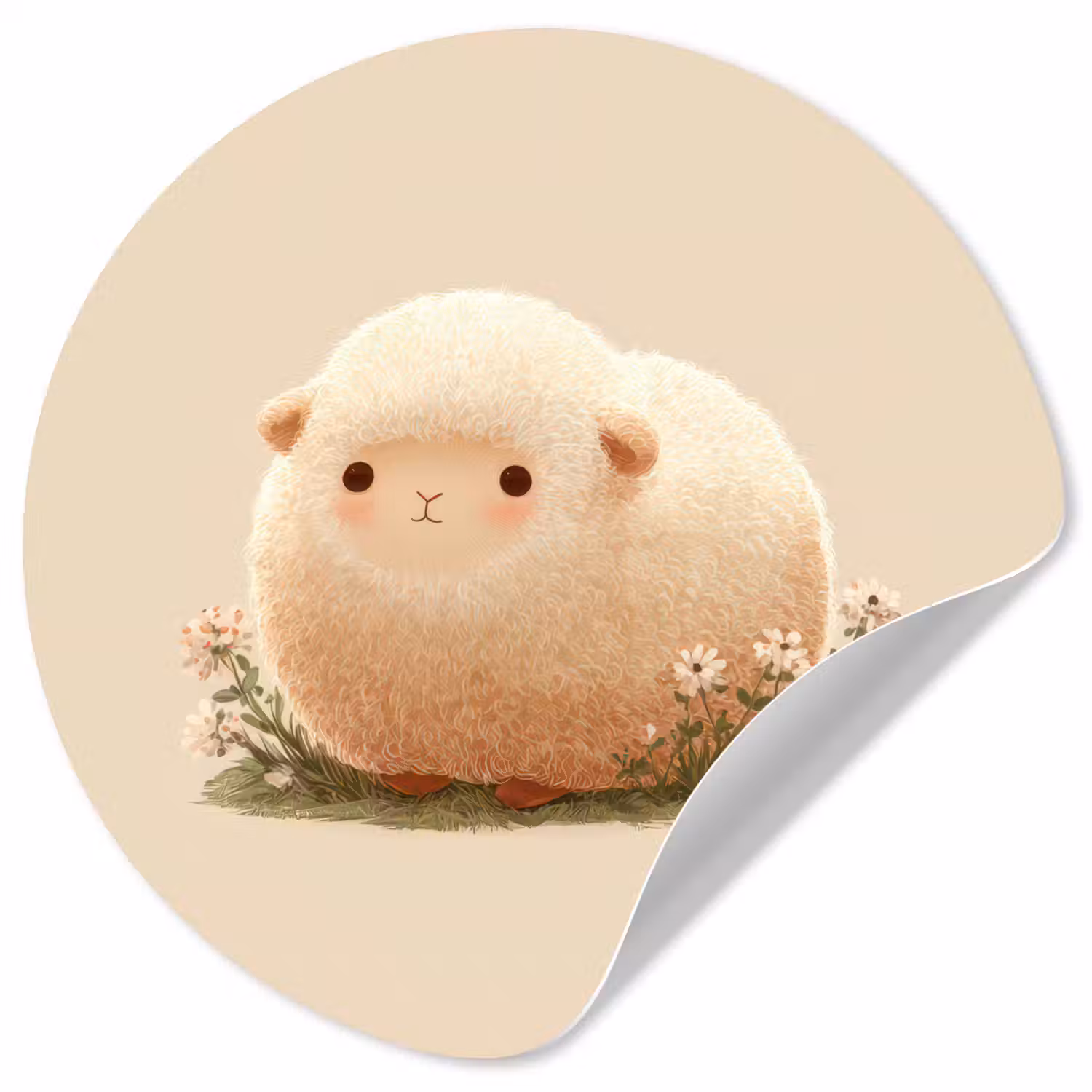 Schaap - Beige - Bloemen Wandcirkel behangsticker klein -3d