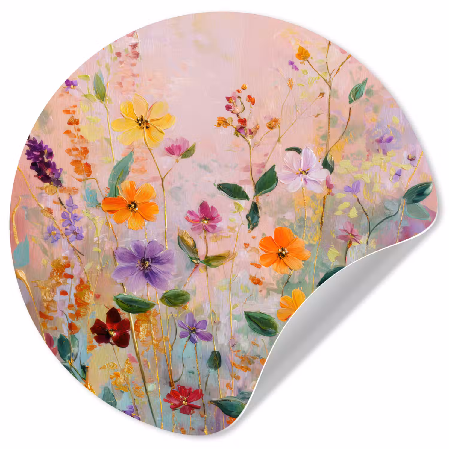 Schilderij - Bloemen - Abstract - Kleurrijk Wandcirkel behangsticker klein -3d