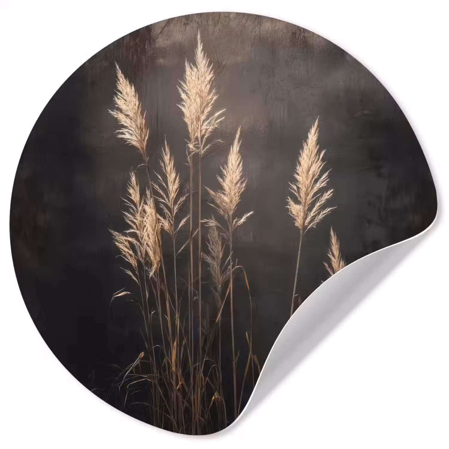 Siergras - Pluimen - Verlichting - Zwart Wandcirkel behangsticker klein -3d
