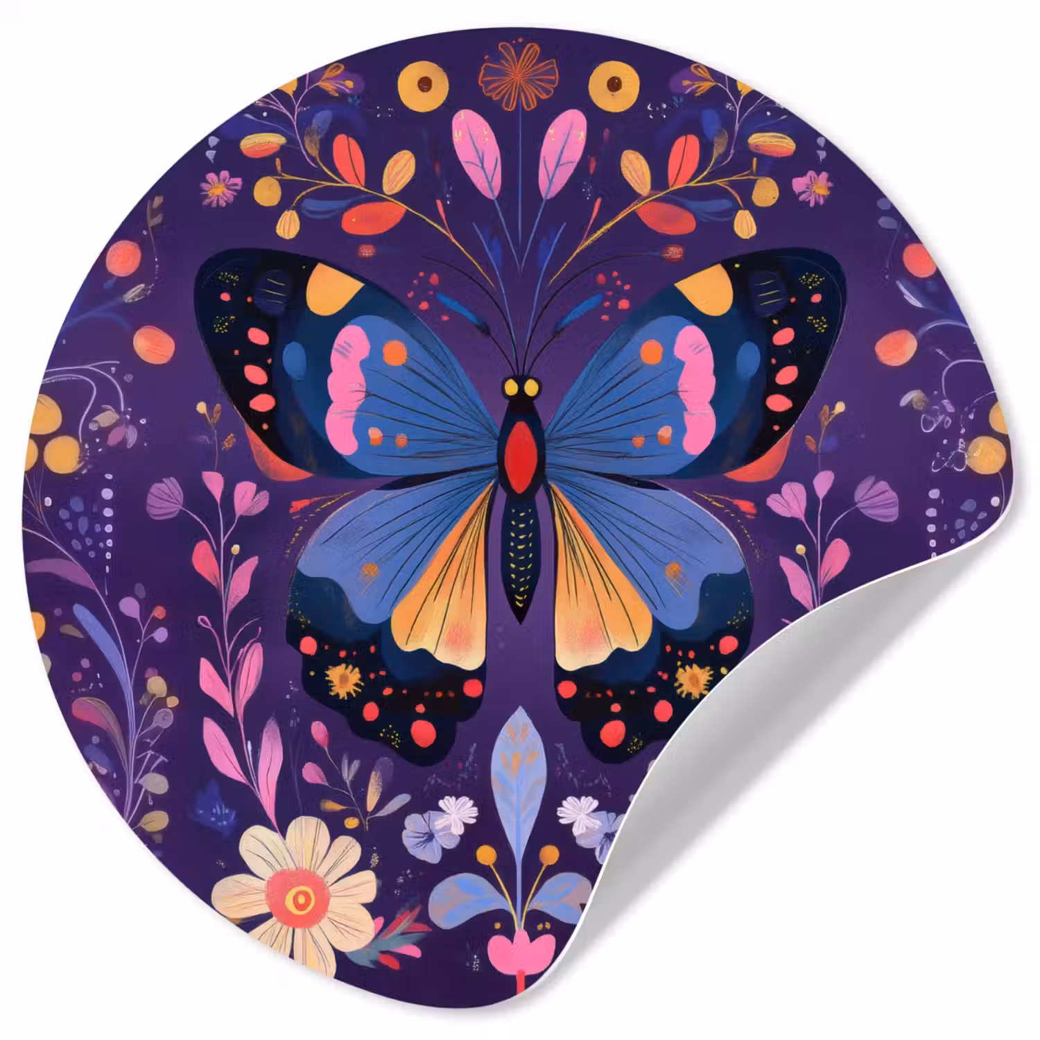 Sierlijk - Bloemen - Vlinder - Paars Wandcirkel behangsticker klein -3d