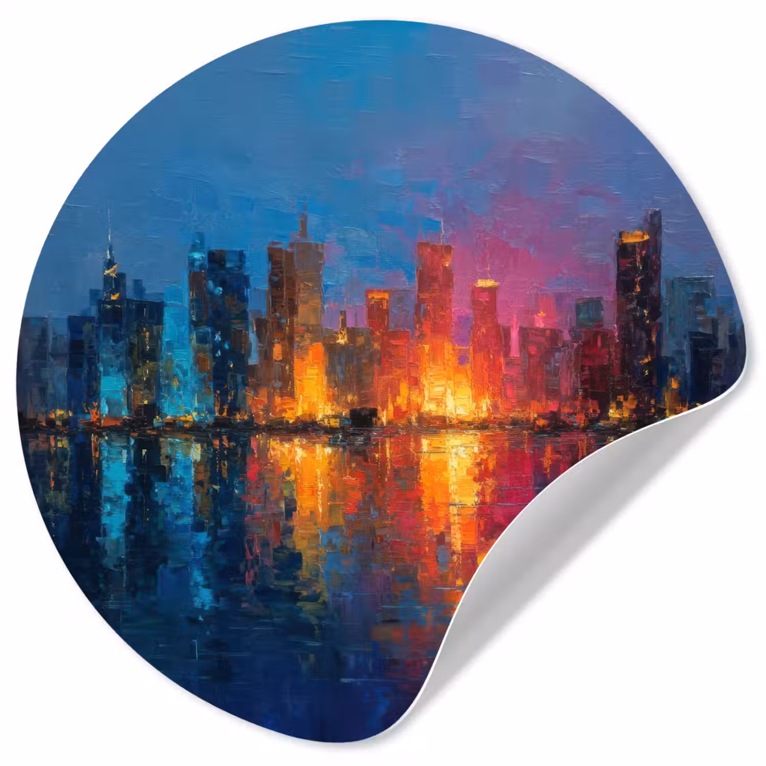 Skyline - Penseelstreken - Donkerblauw - Lichtgevend Wandcirkel behangsticker klein -3d