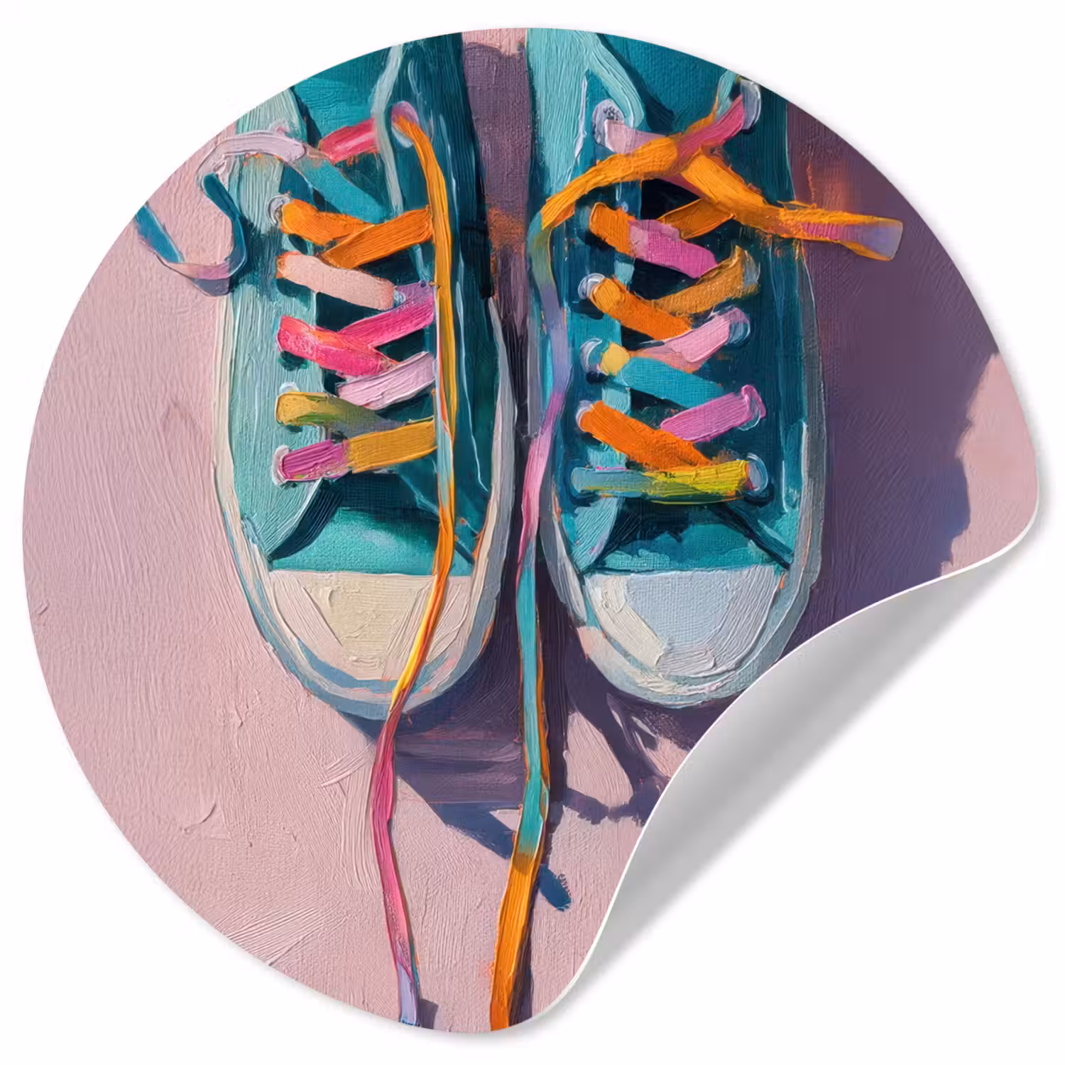 Sneakers - Veters - Kleurrijk - Schaduw Wandcirkel behangsticker klein -3d
