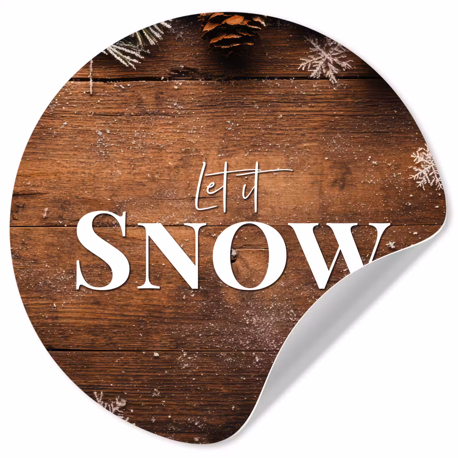 Sneeuw - Houtlook - Quote - Let it snow Wandcirkel behangsticker klein -3d
