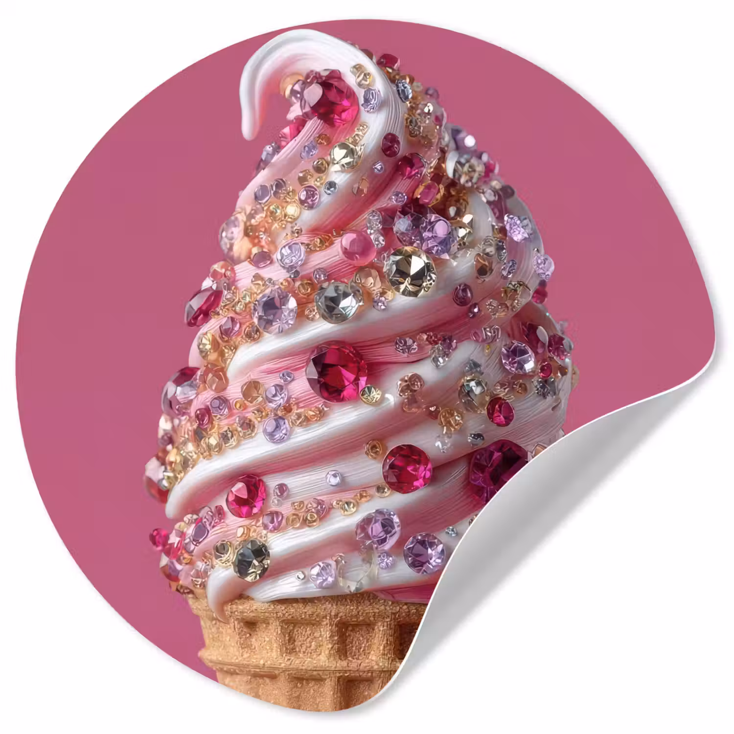 Softijs - Edelstenen - Roze - Hoorntje Wandcirkel behangsticker klein -3d