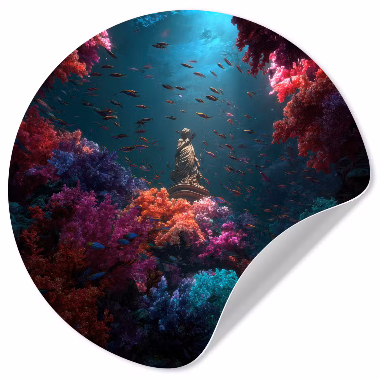Standbeeld - Zeebodem - Koraal - Kleurrijk Wandcirkel behangsticker klein -3d