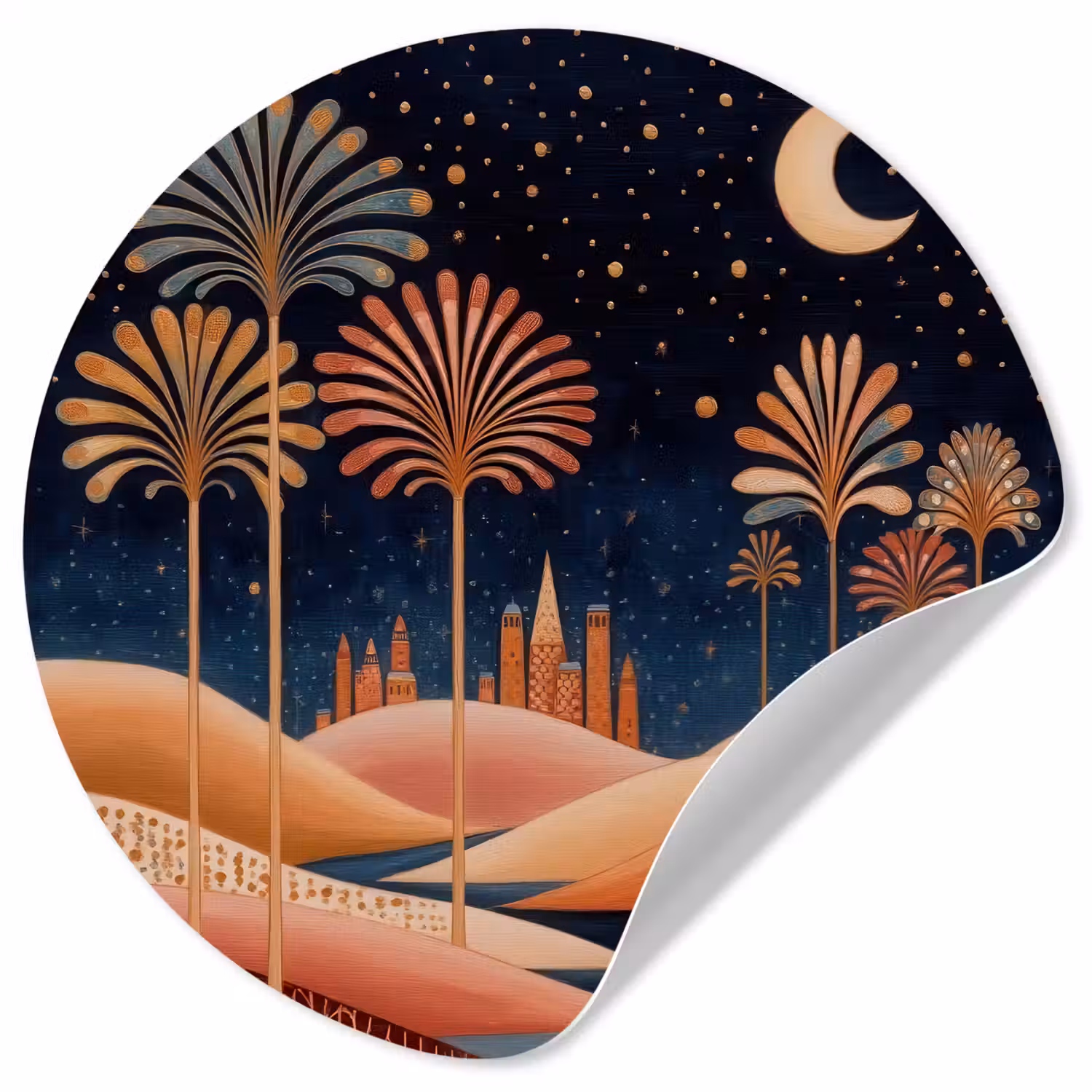 Sterrenhemel - Palmen - Rivier Wandcirkel behangsticker klein -3d